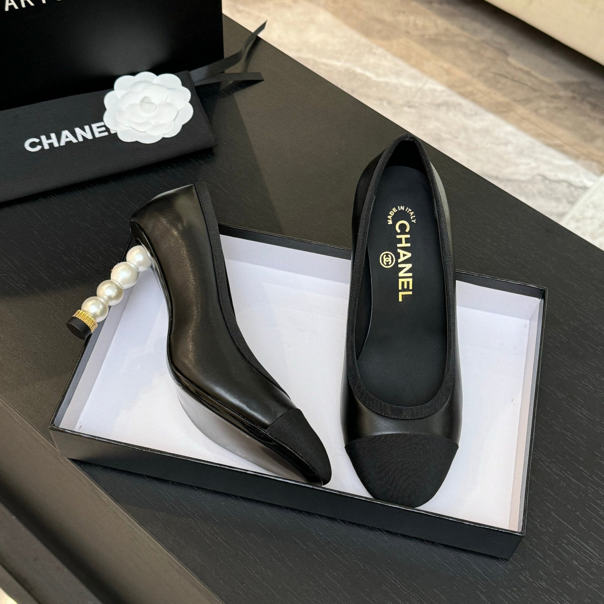 CC 25S Pump 85mm Black Calfskin Grosgrain