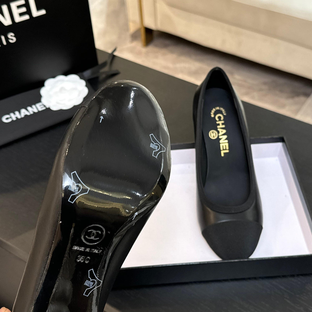 CC 25S Pump 85mm Black Calfskin Grosgrain