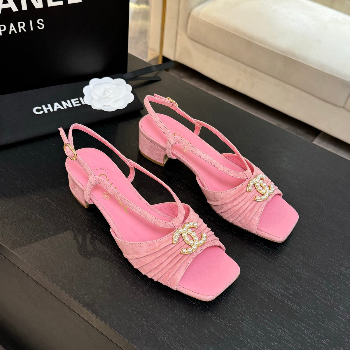 CC 25S Sandal Heel 50mm Pink Kidskin