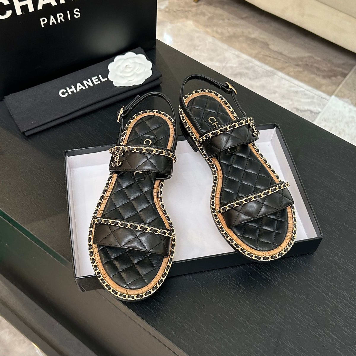 CC 25K sandal leather chain calfskin