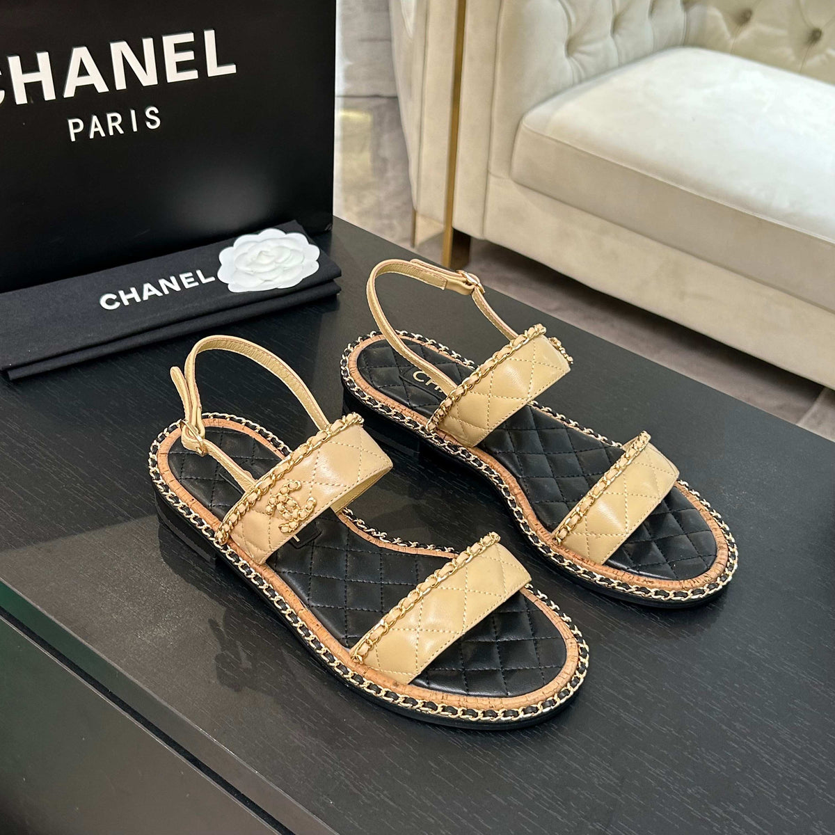 CC 25K sandal leather chain calfskin