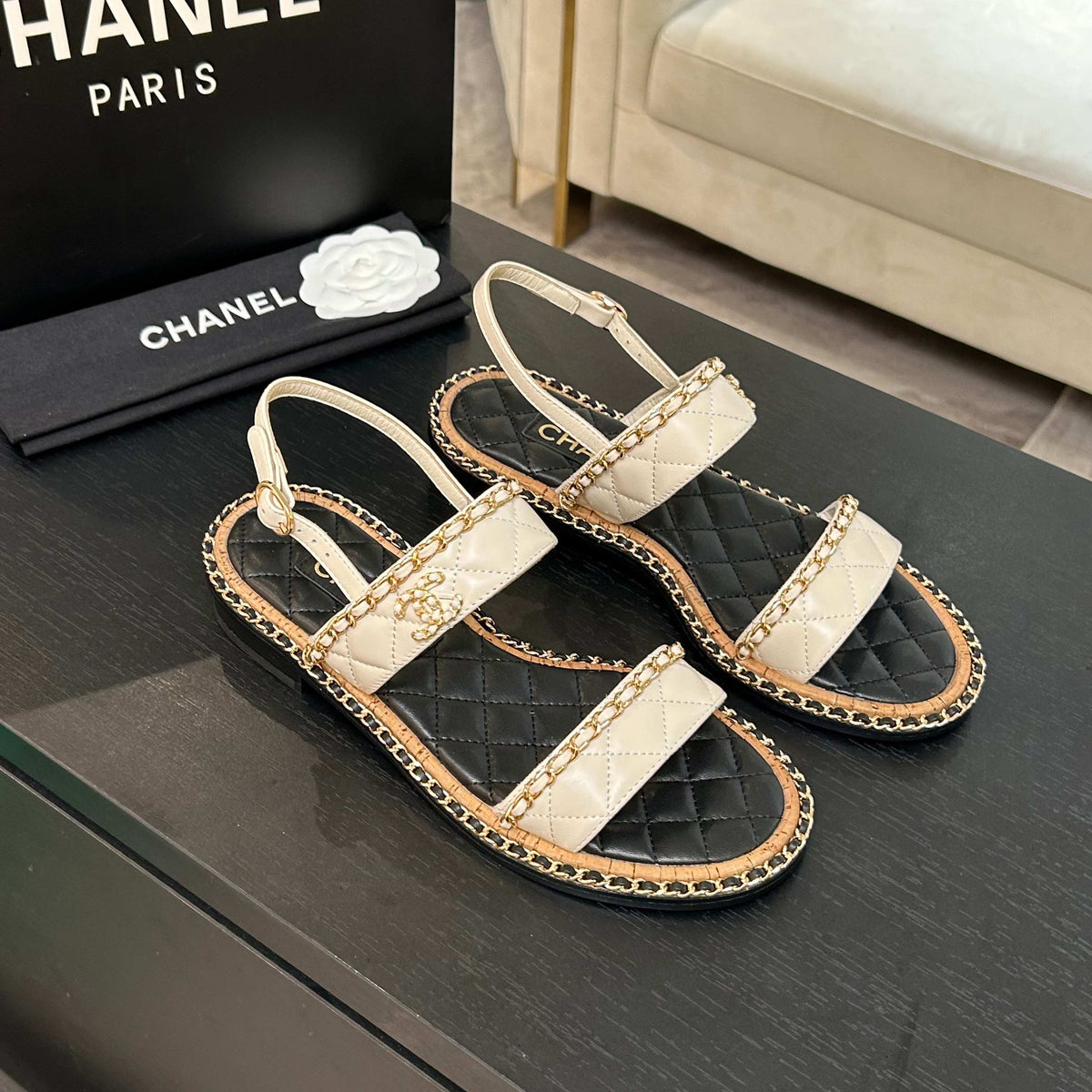 CC 25K sandal leather chain calfskin