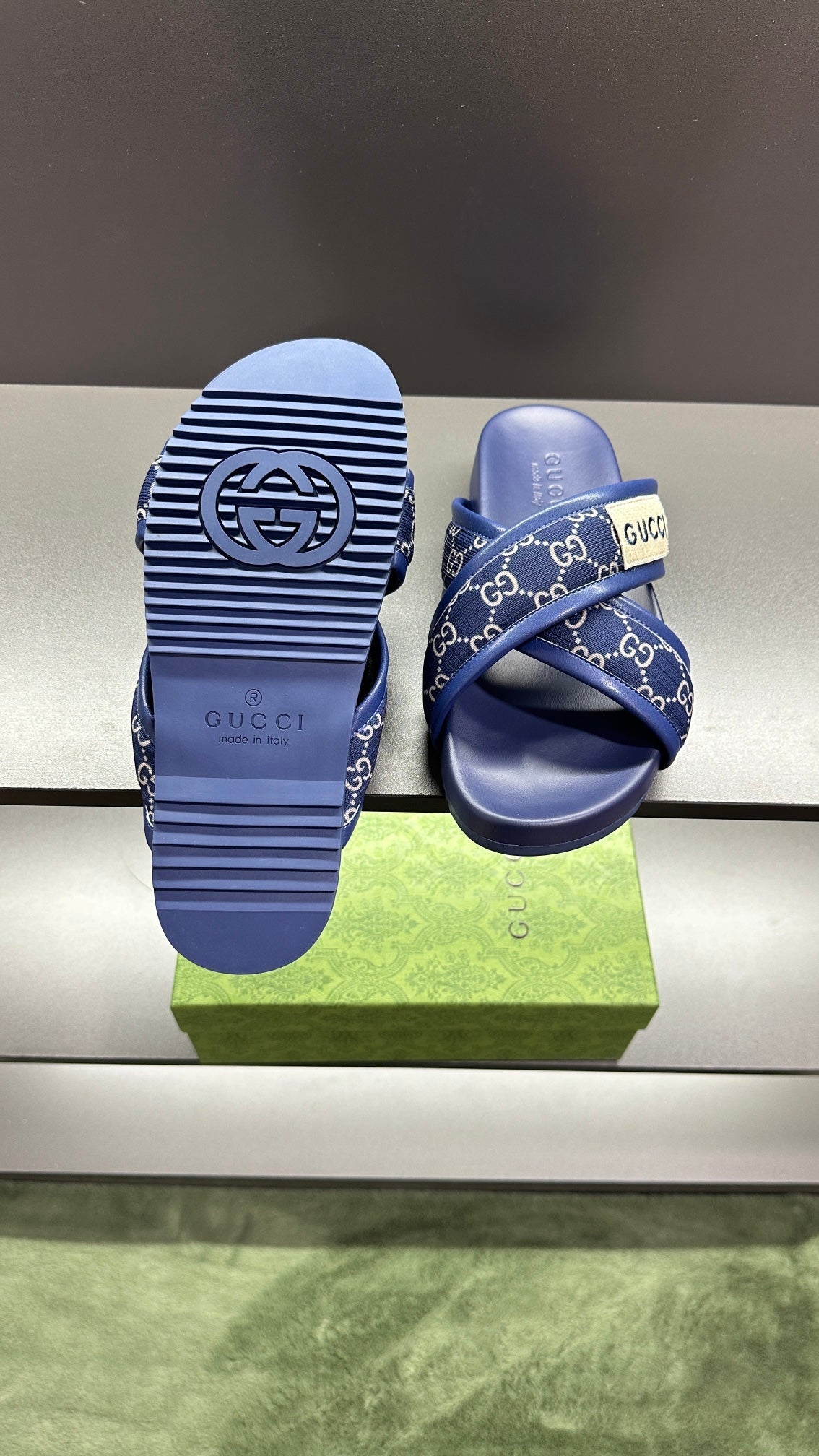 GG Men's Sandals Blue Polyester Leather 547245