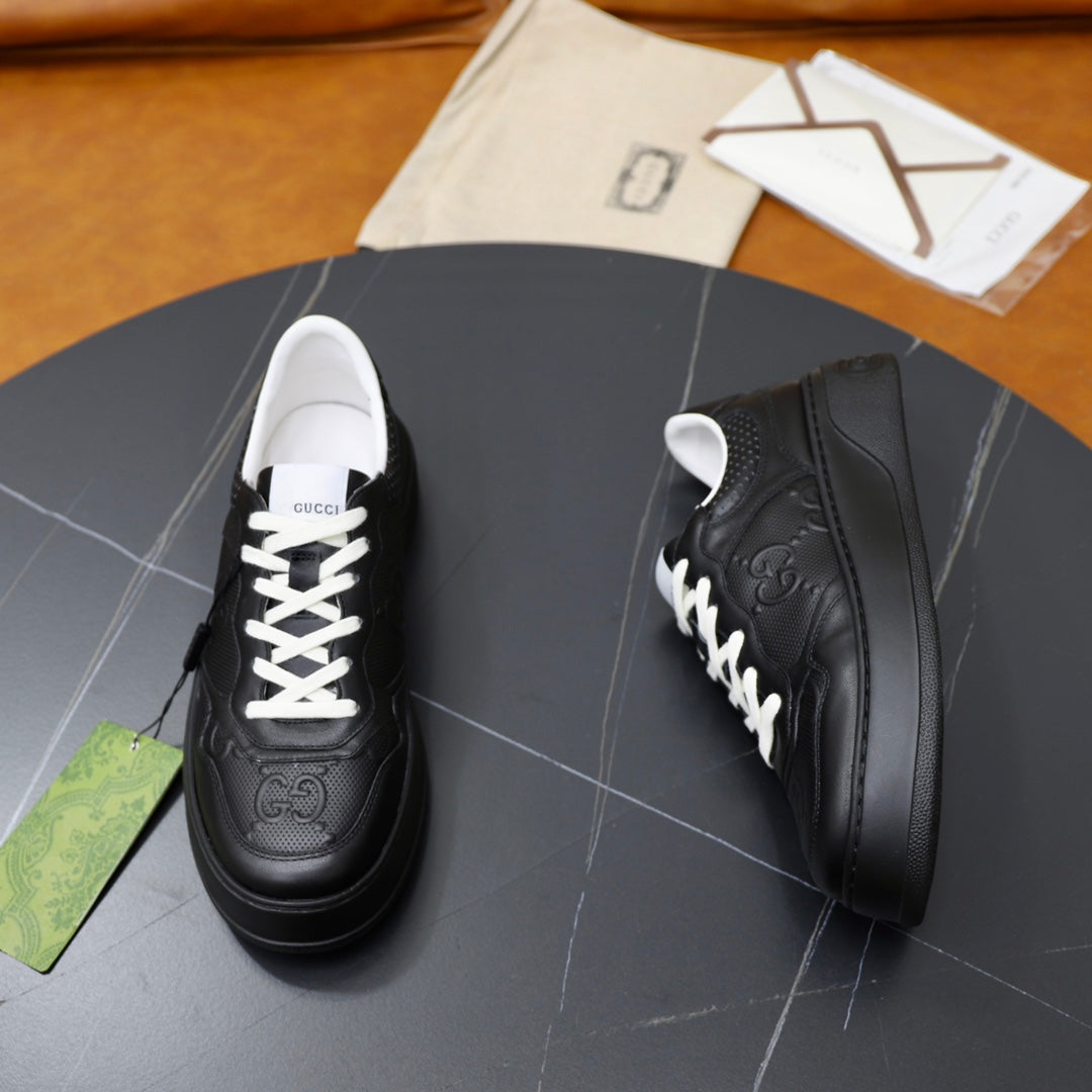 GG Men's Sneaker Black Cowhide Embossed 523163
