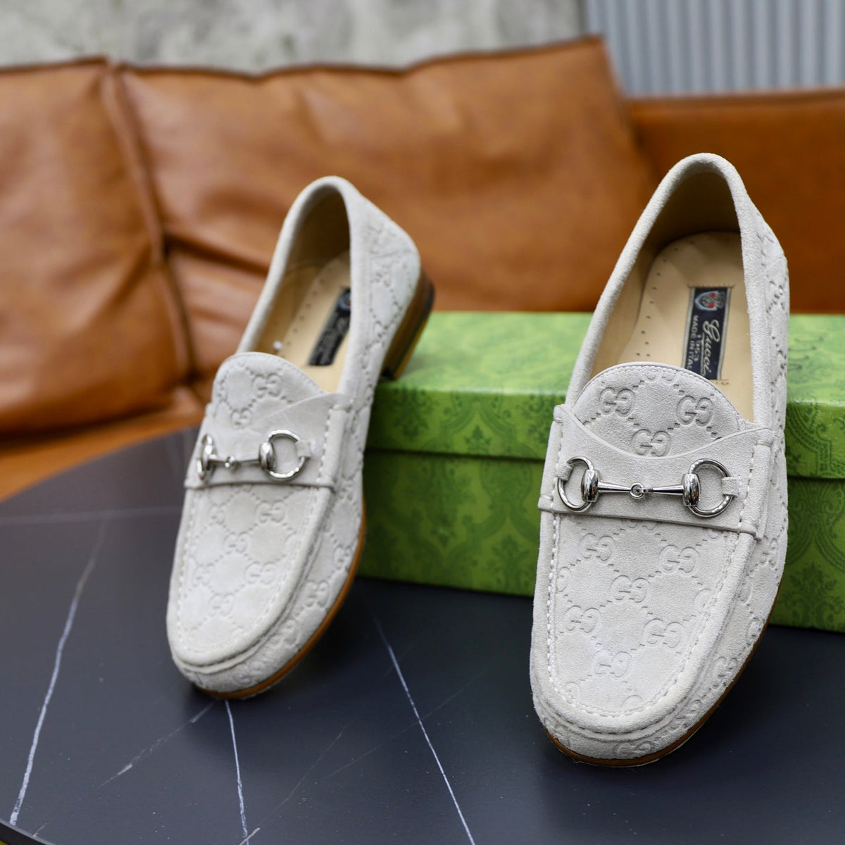GG Men's Horsebit Loafer Grey Suede 600388