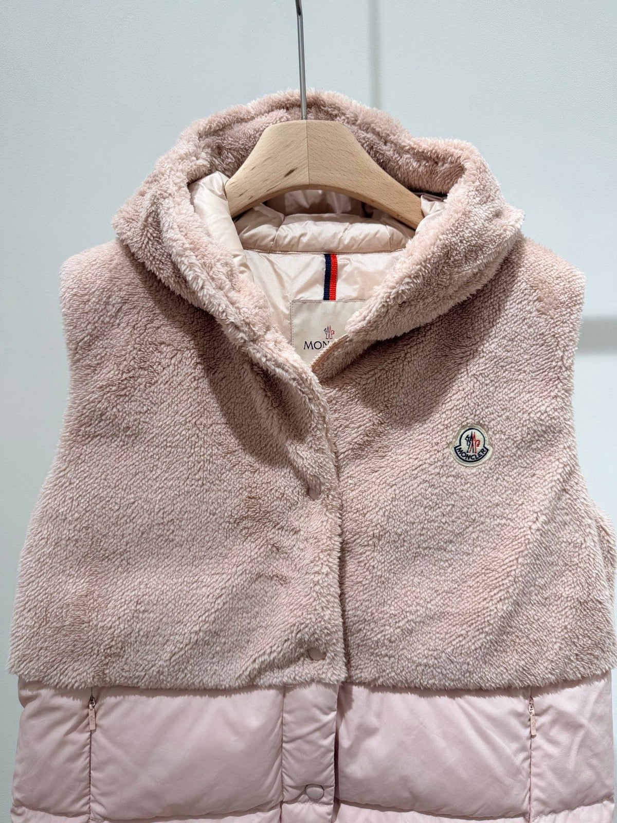 MC 2025 Furry Vest Pink And Cream Lambskin Down