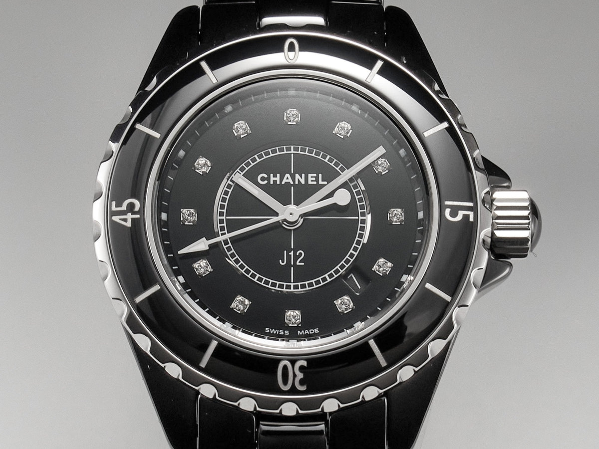 J12 Date Quartz Black Ceramic Diamond Numerals Black Dial