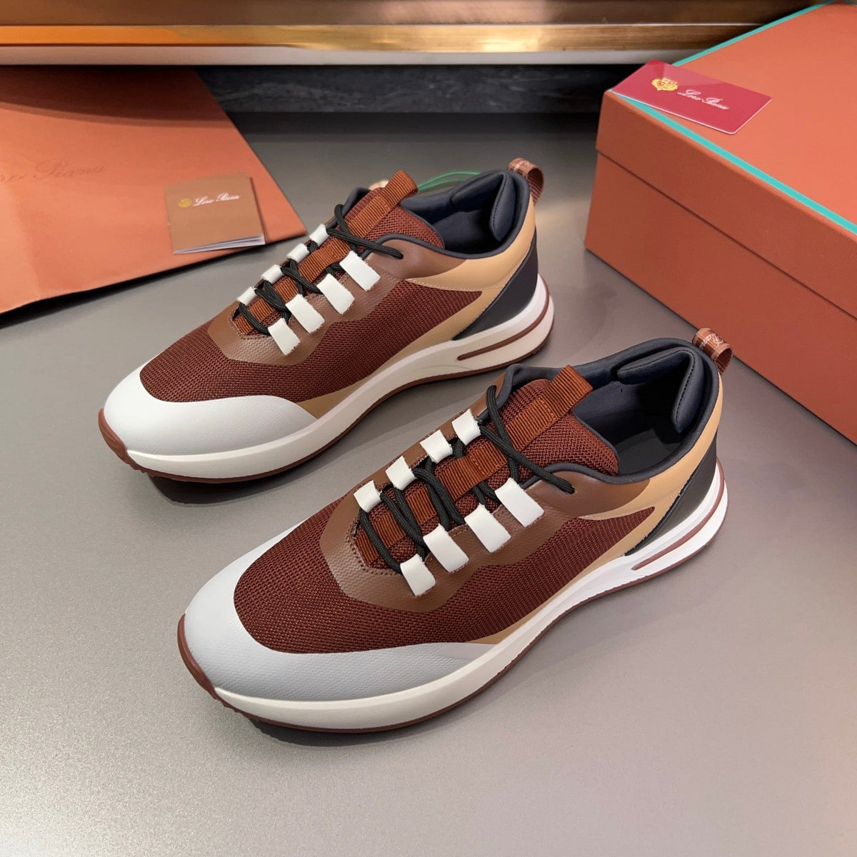 LP BRUNELLO SNEAKERS BROWN AND LIGHT GRAY MESH BREATHABLE