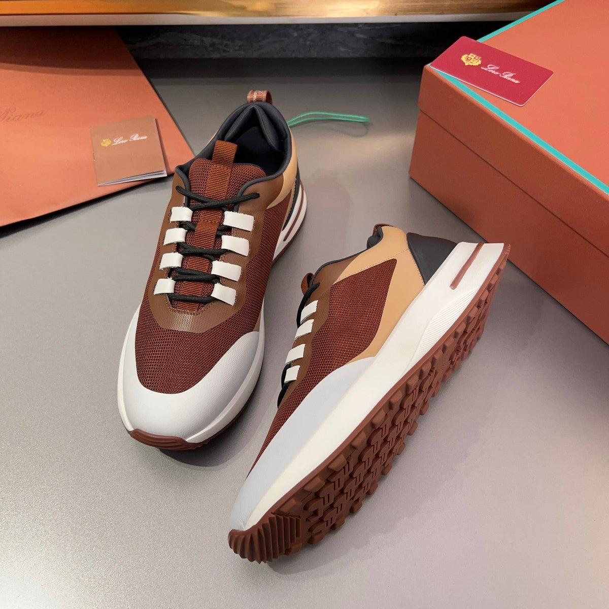 LP BRUNELLO SNEAKERS BROWN AND LIGHT GRAY MESH BREATHABLE
