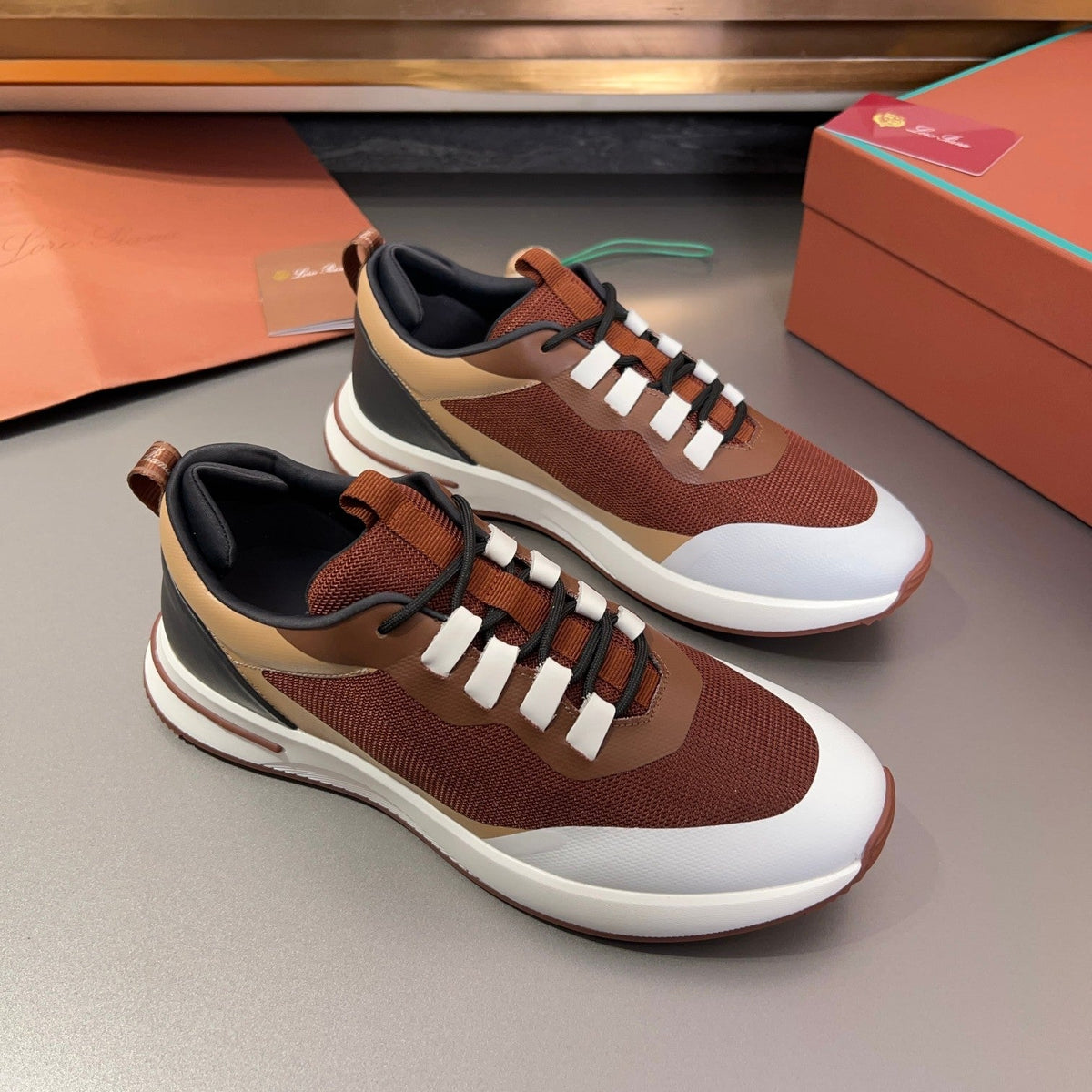 LP BRUNELLO SNEAKERS BROWN AND LIGHT GRAY MESH BREATHABLE