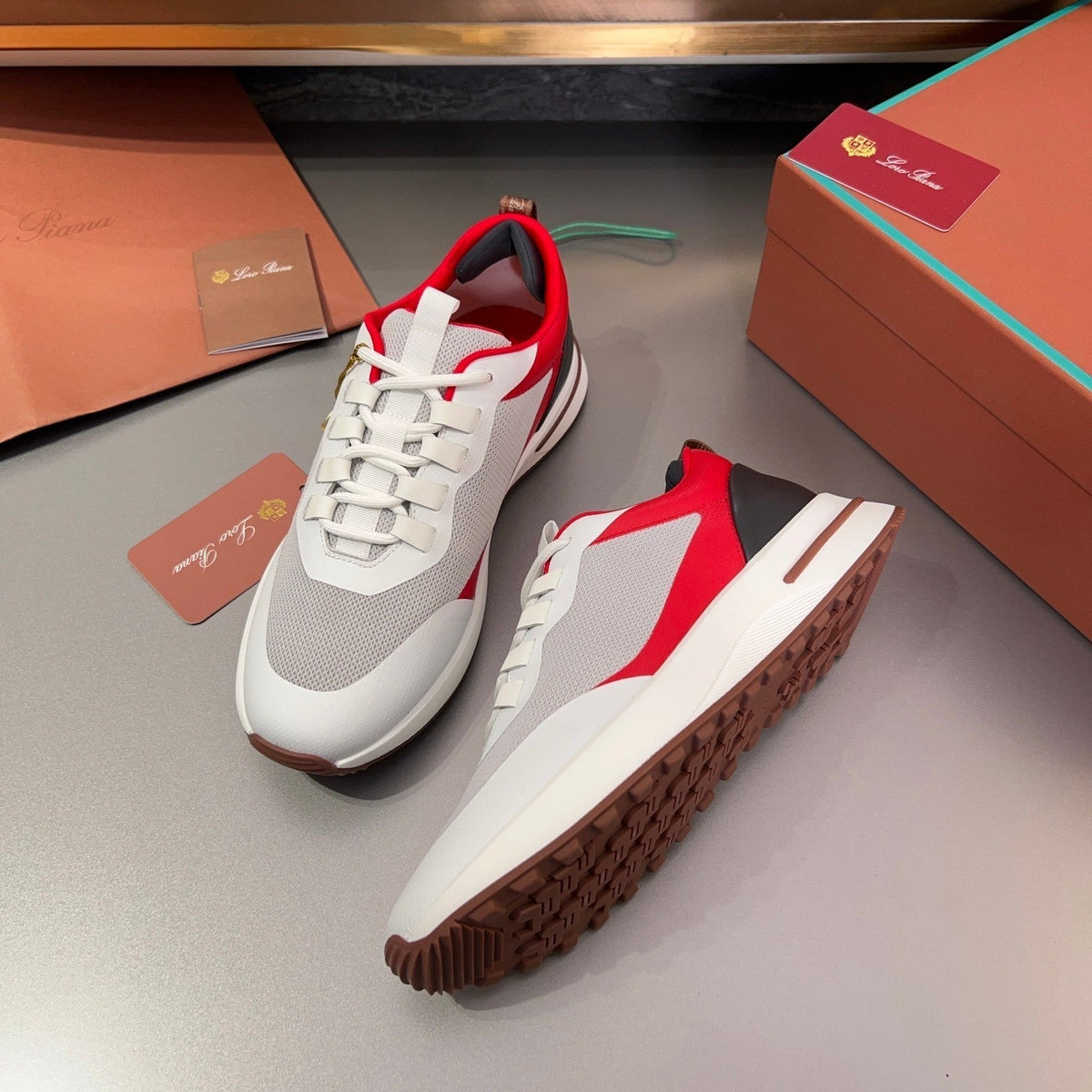 LP BRUNELLO SNEAKERS LIGHT GRAY AND RED MESH BREATHABLE
