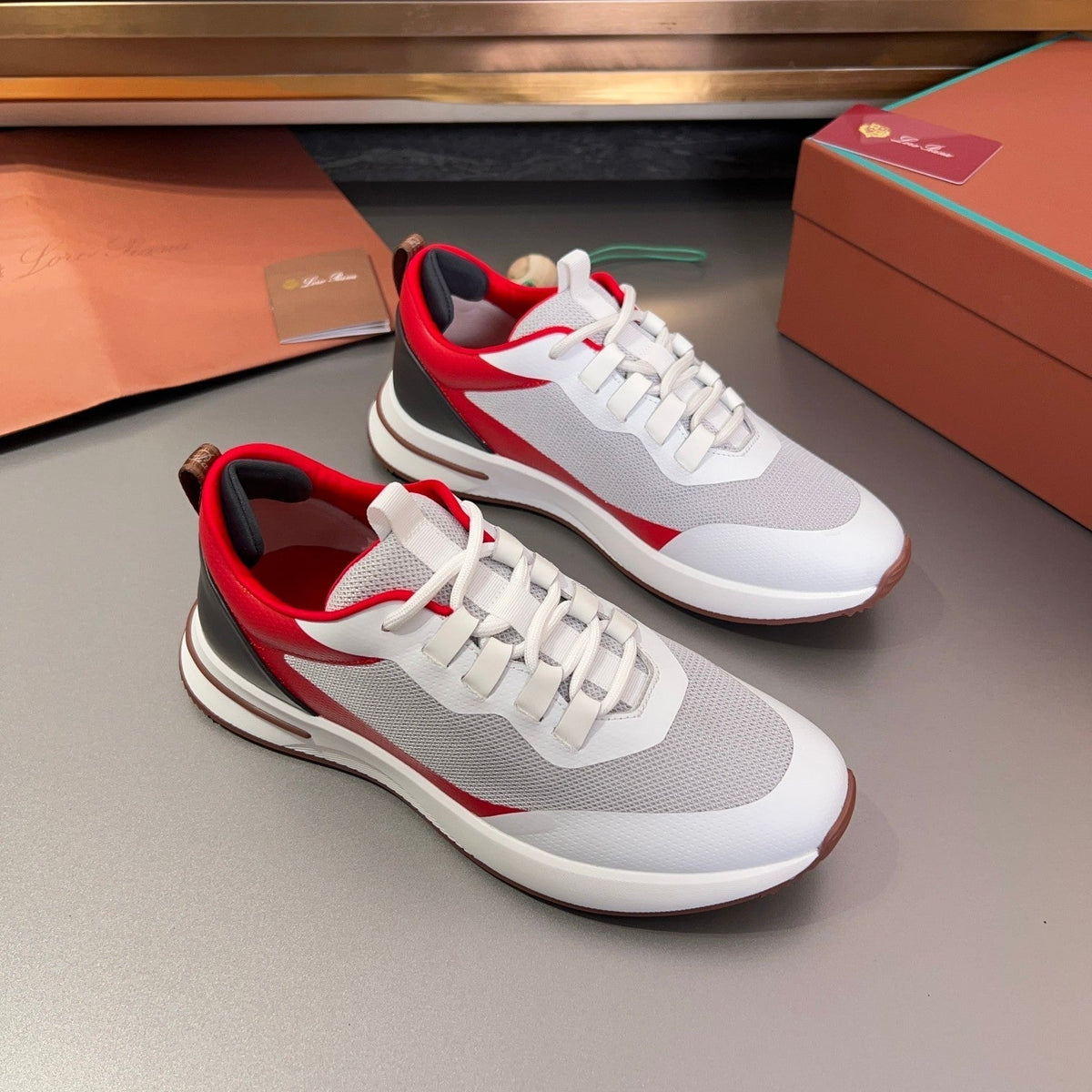LP BRUNELLO SNEAKERS LIGHT GRAY AND RED MESH BREATHABLE