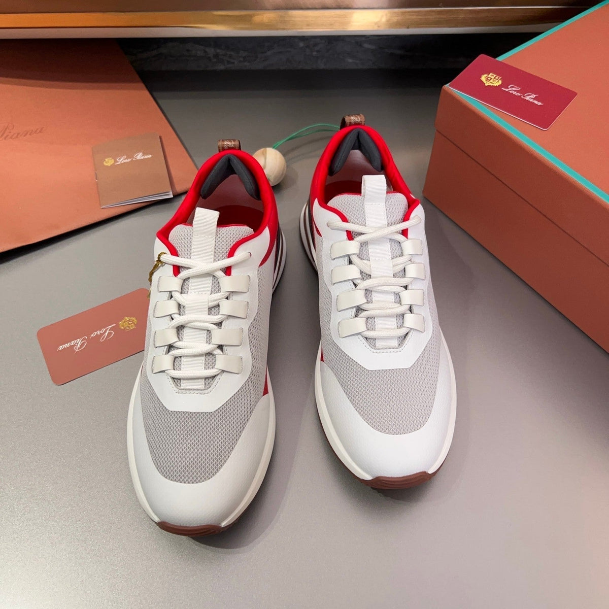 LP BRUNELLO SNEAKERS LIGHT GRAY AND RED MESH BREATHABLE