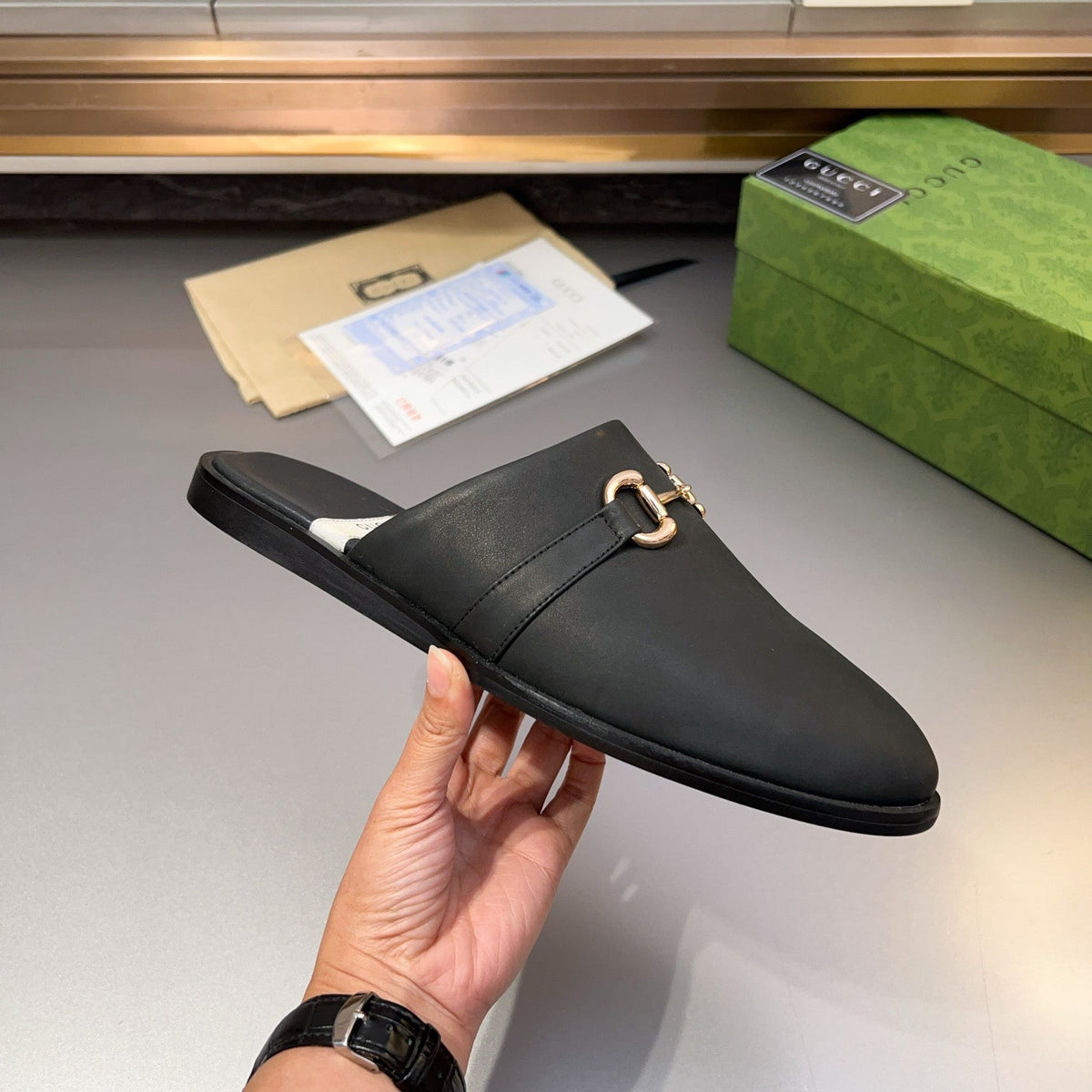 GG Men's Mule Black Cowhide 547673