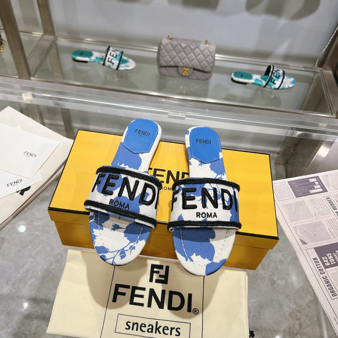 FF Women Signature Slides Blue White Canvas Slide