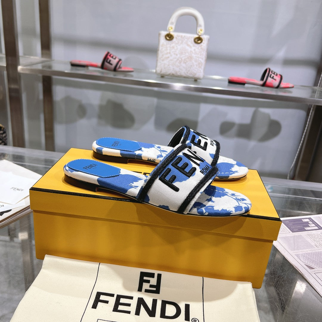 FF Women Signature Slides Blue White Canvas Slide
