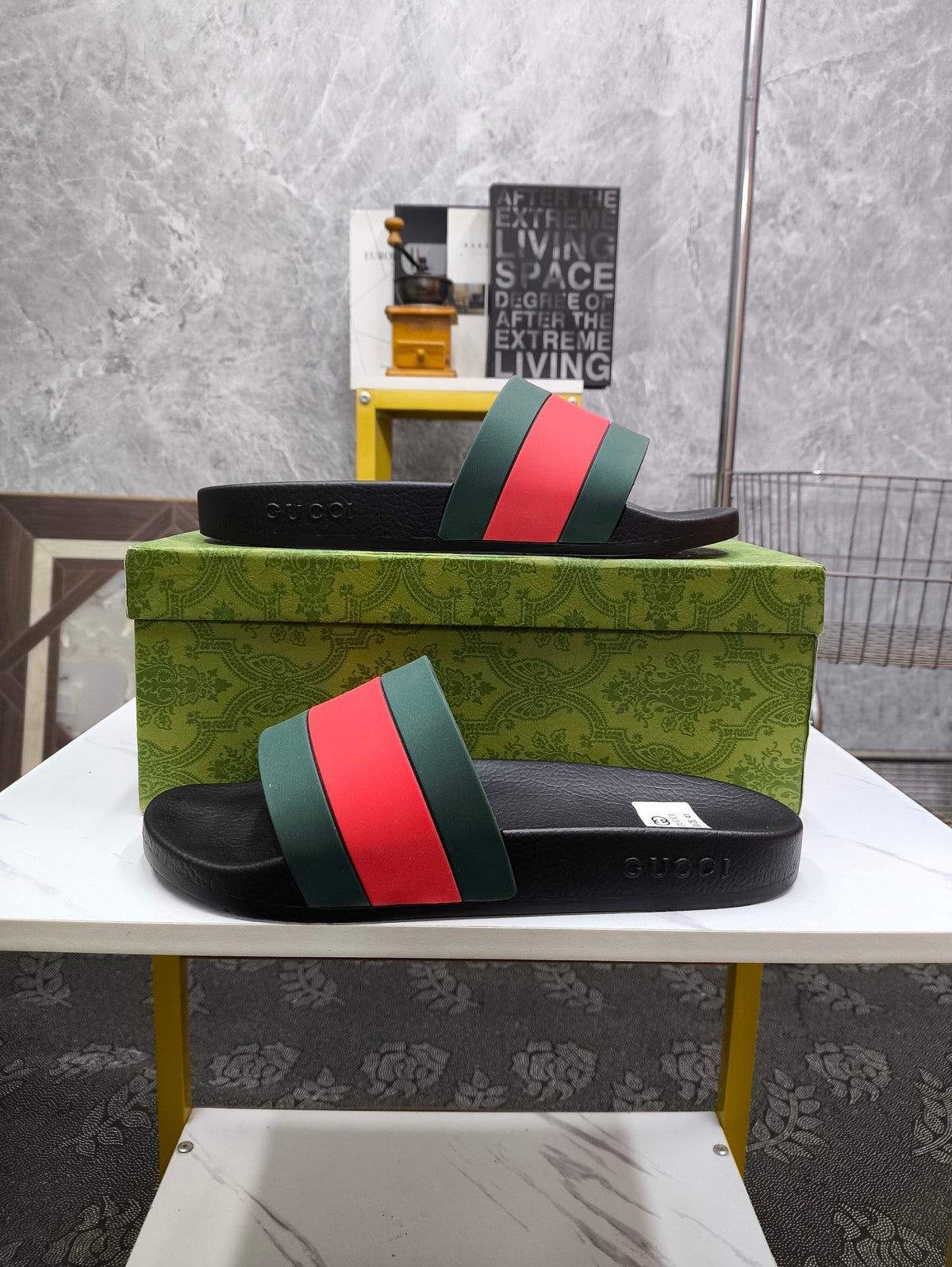 GG Men's Slide Green Red Sheepskin 540041