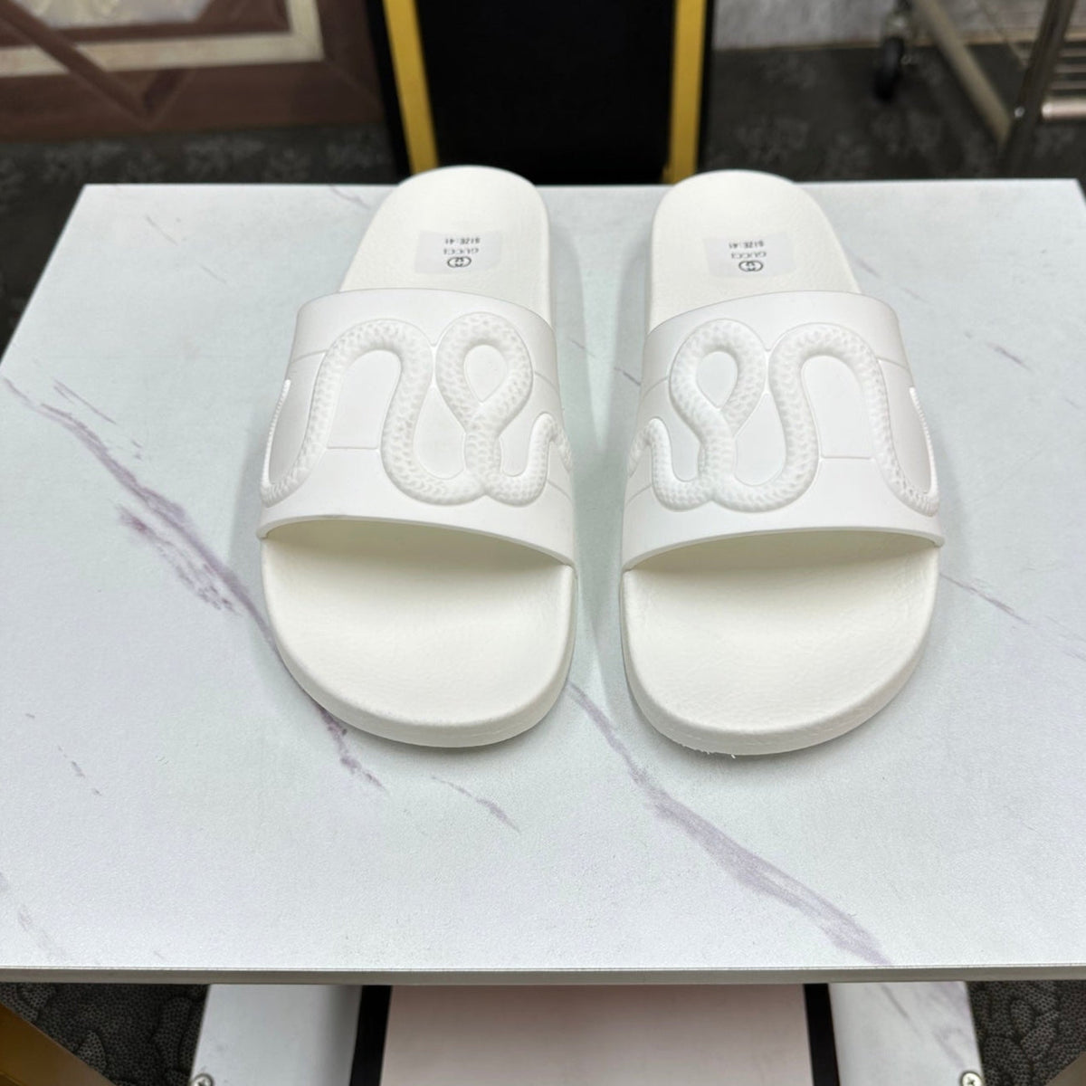 GG Men's Snake Embossed Slide White Rubber 540111