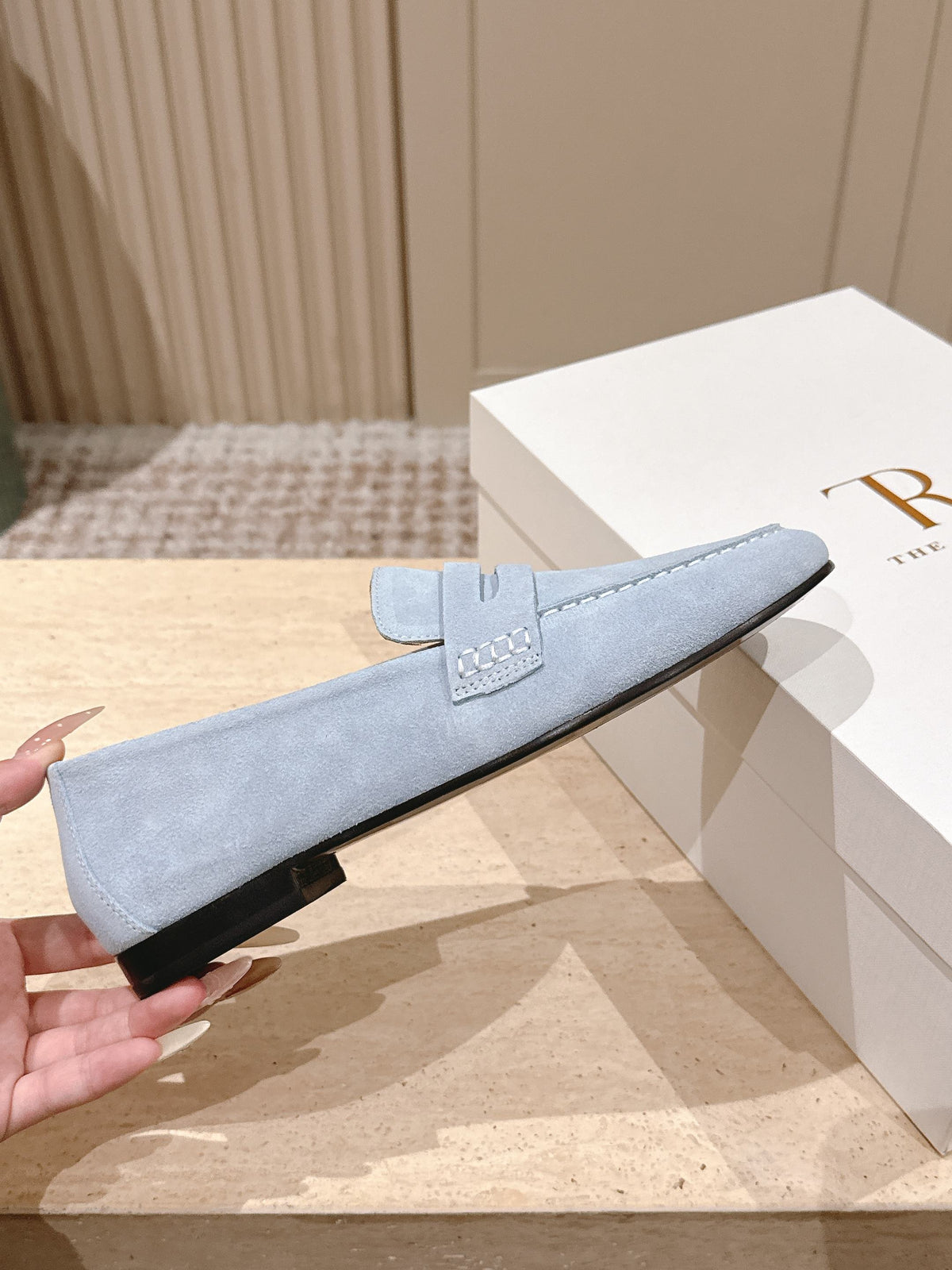 The Row 2025 Loafer Light Blue Suede 556140