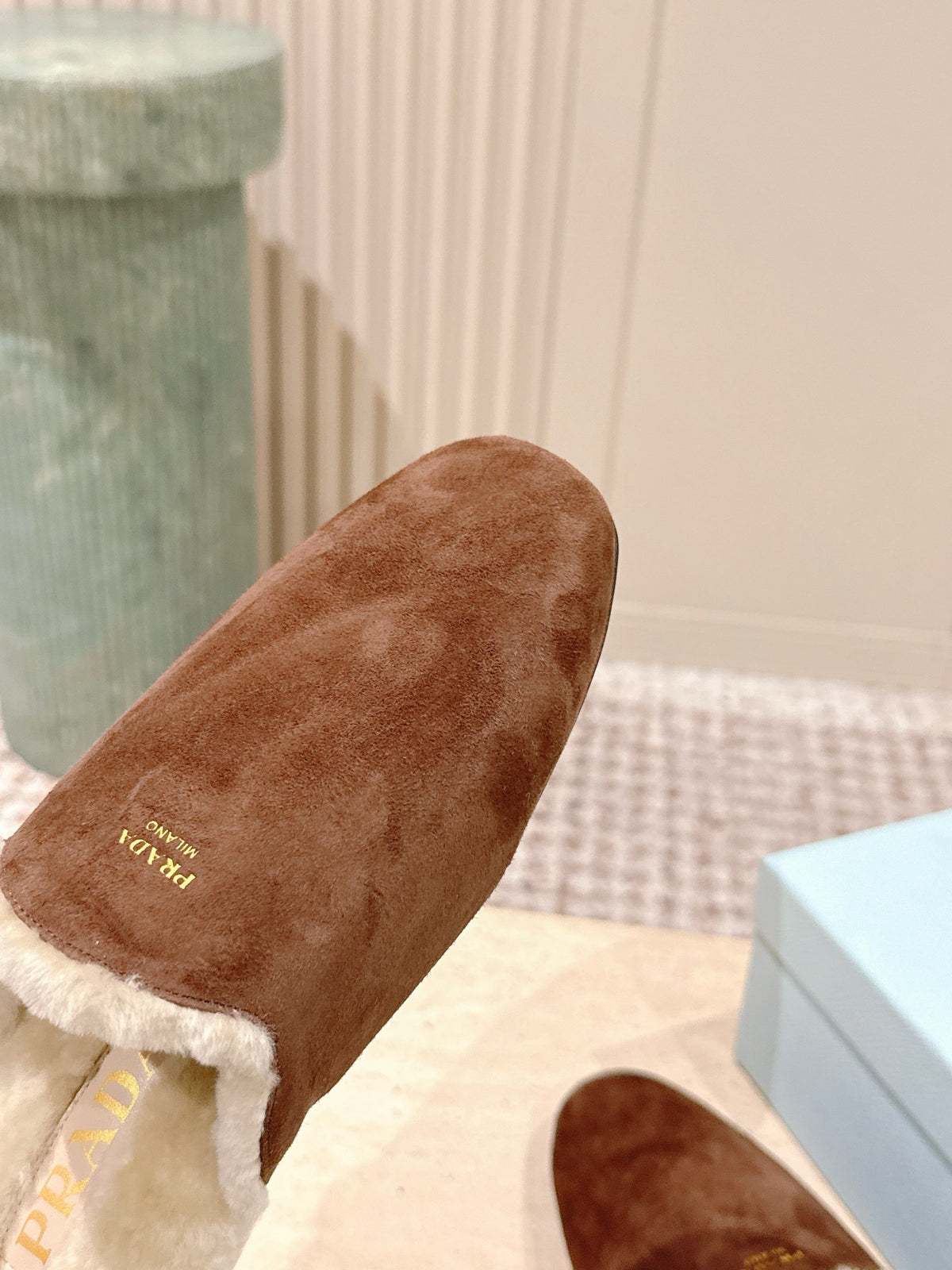 Pra 2025 Mule Brown Beige Suede Wool 556282