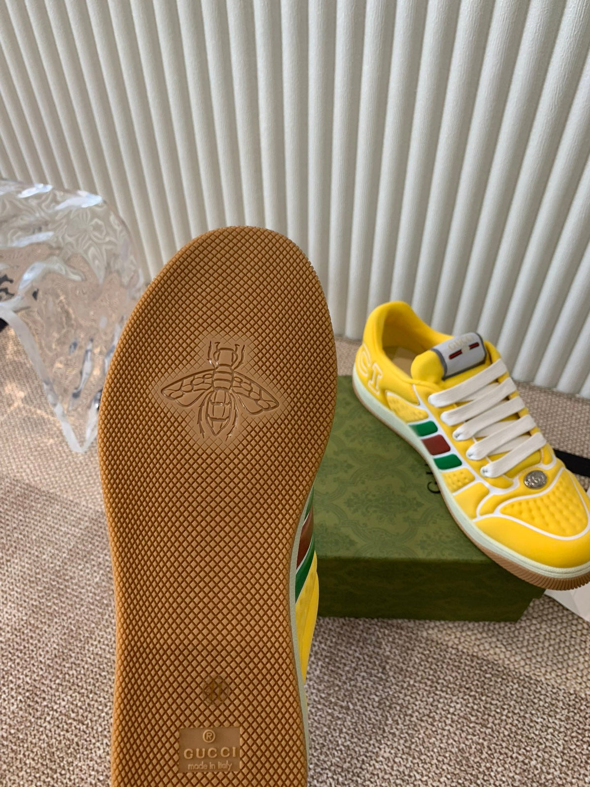 GG SCREENER SNEAKER WITH WEB LEMON CALFSKIN