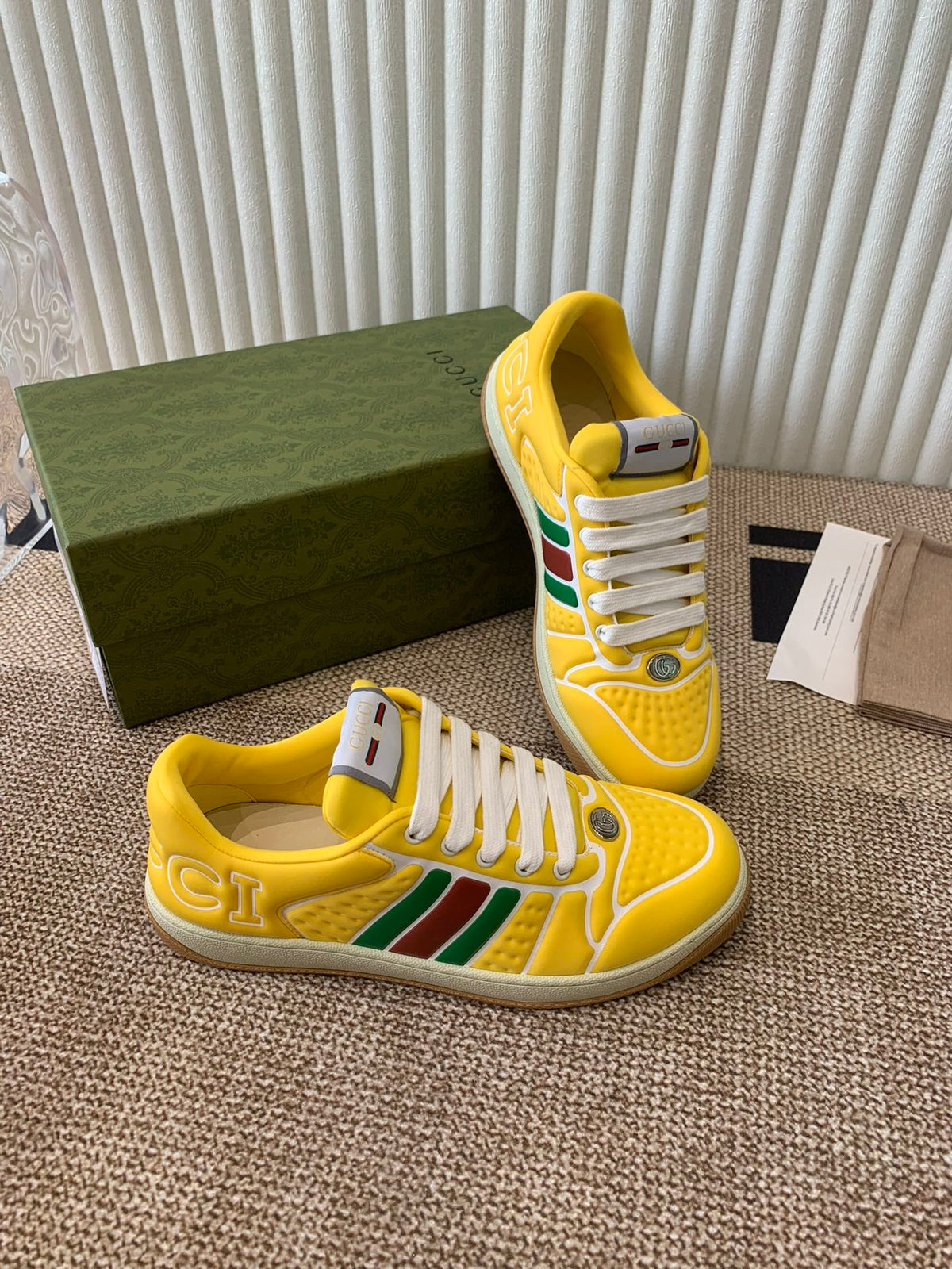 GG SCREENER SNEAKER WITH WEB LEMON CALFSKIN