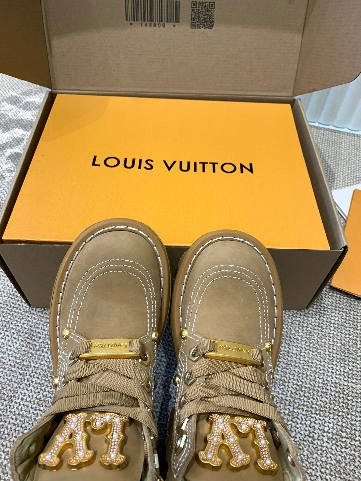 LV Checker Ankle Boots Beige Nubuck Calfskin