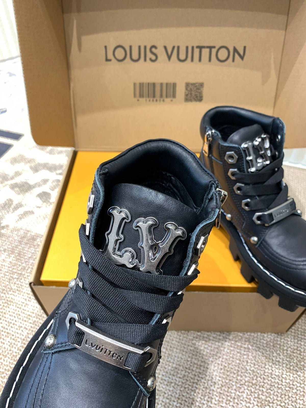 LV Checker Ankle Boots Black Cowhide