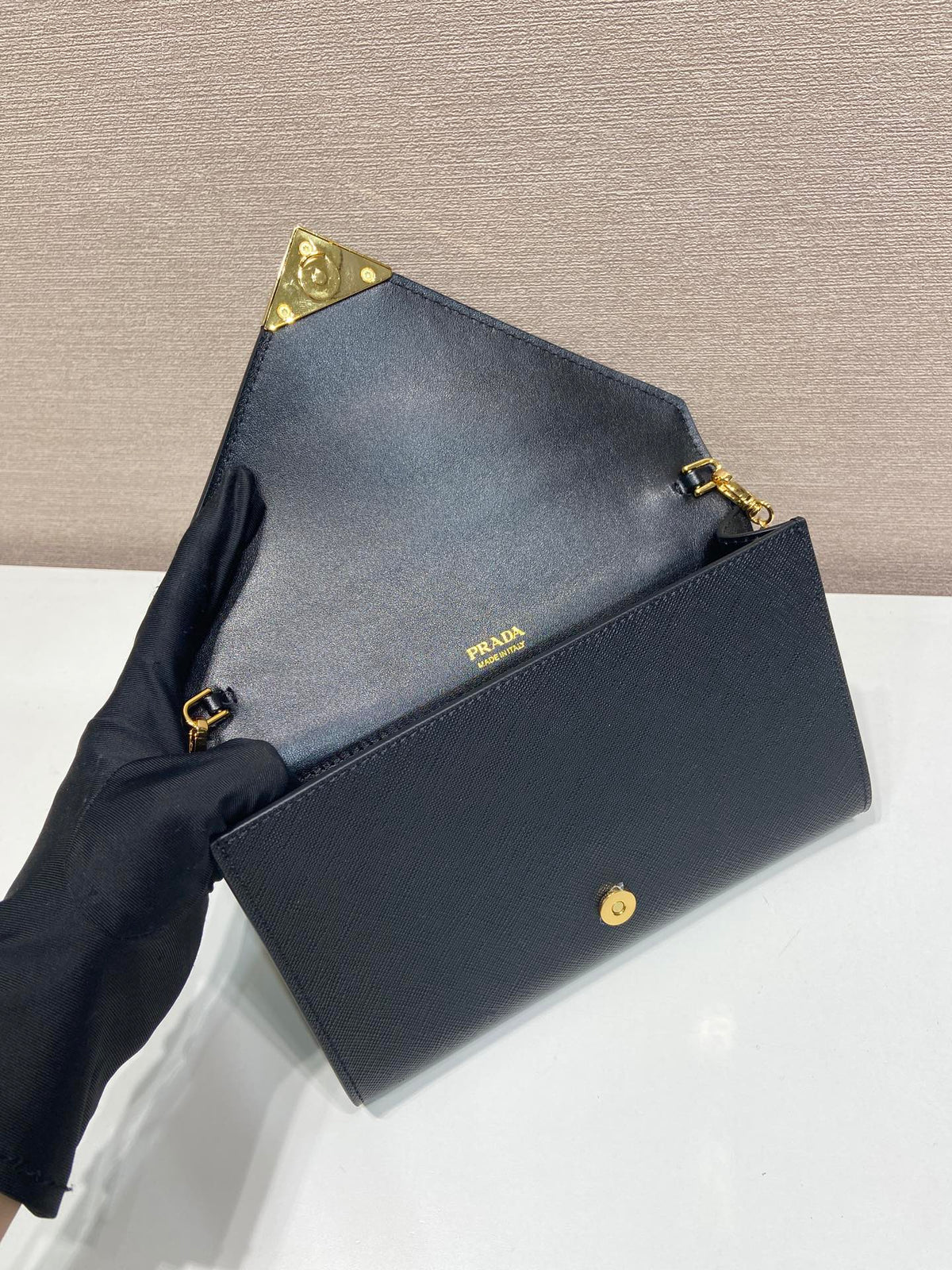 PRA Cross pattern envelope bag black leather 341148