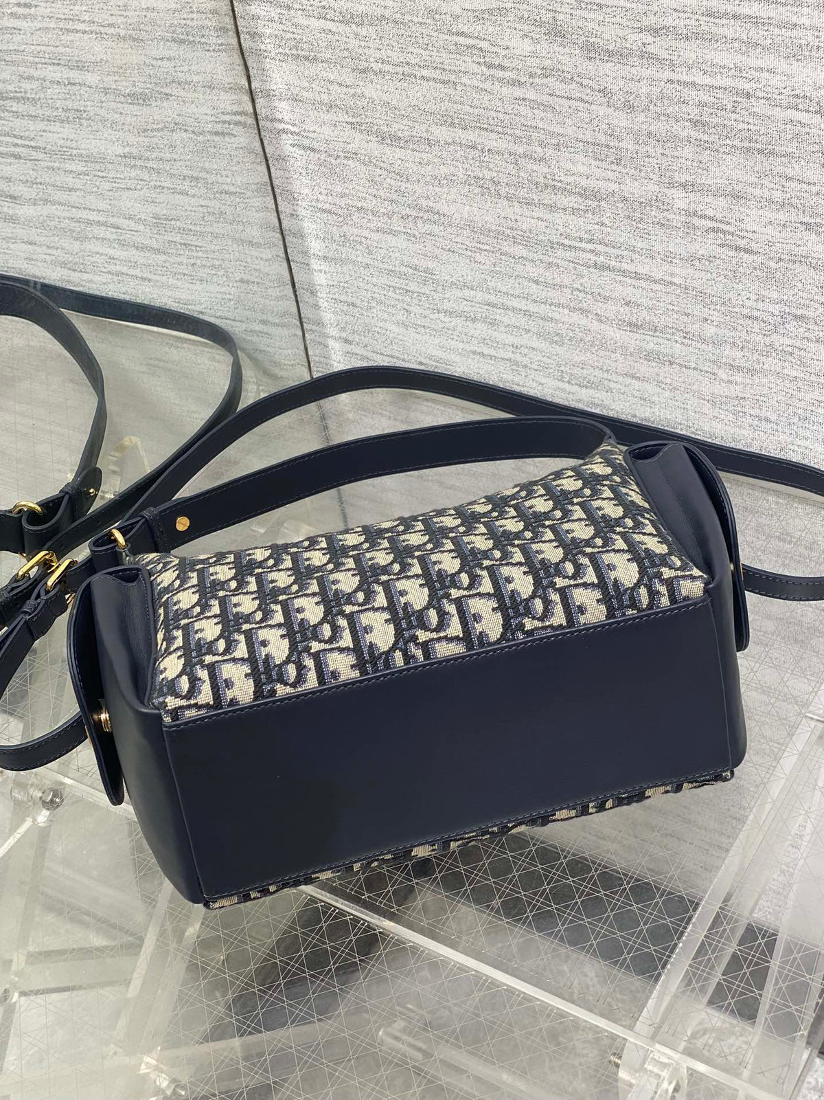 CD Medium Dream Bag 24 Blue Oblique Jacquard and Calfskin