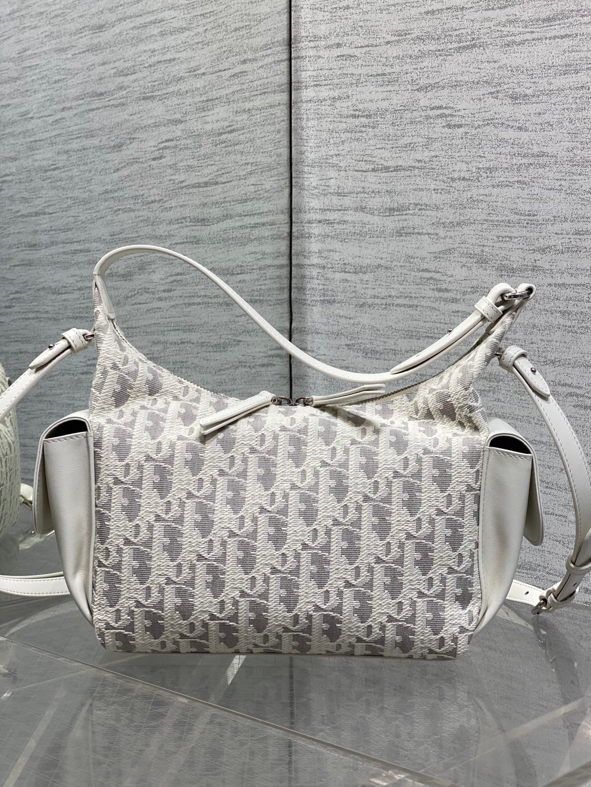 Dior 2026 D-Dream Oblique Jacquard 24cm White Grey Cotton Calfskin 289148