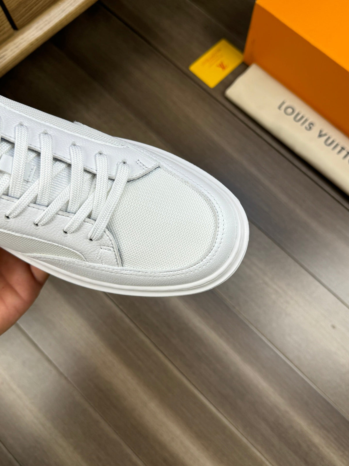 LV TRAINER SNEAKER WHITE MIX NAVY BLUE CALFSKIN AND BREATHABLE FABRIC