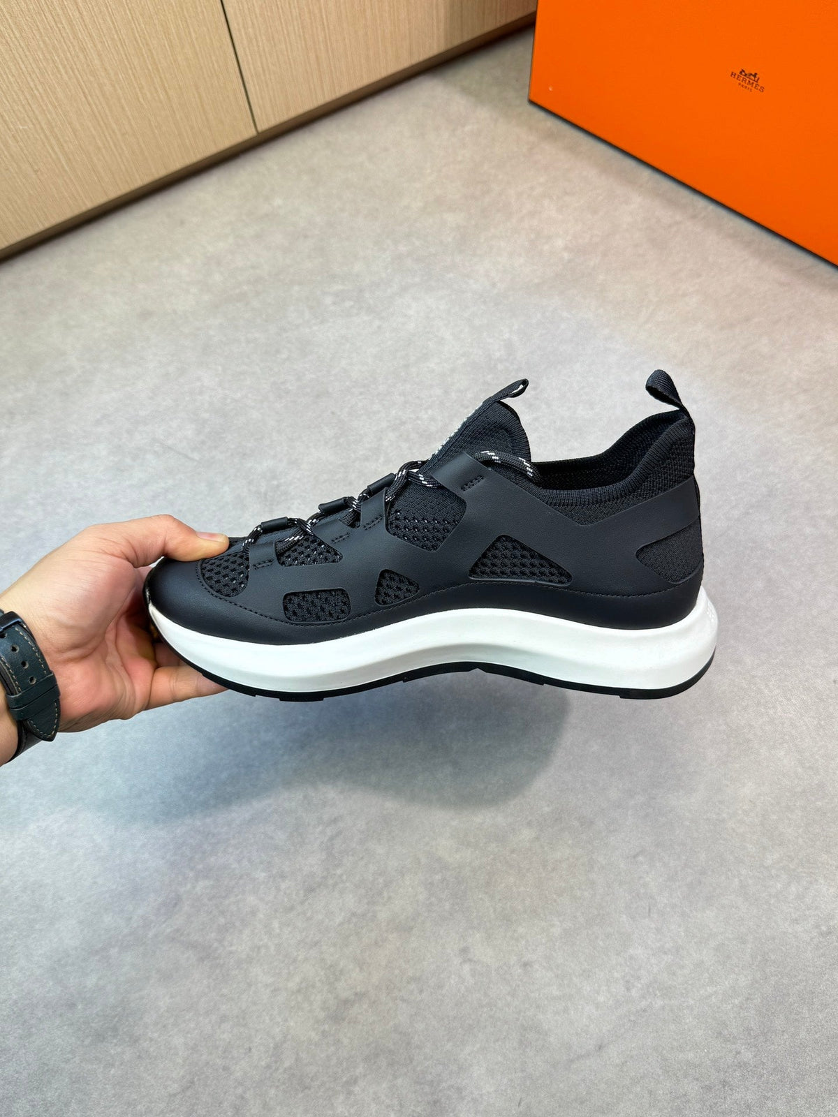 HM Men's Katana Sneaker Black Calfskin 606123