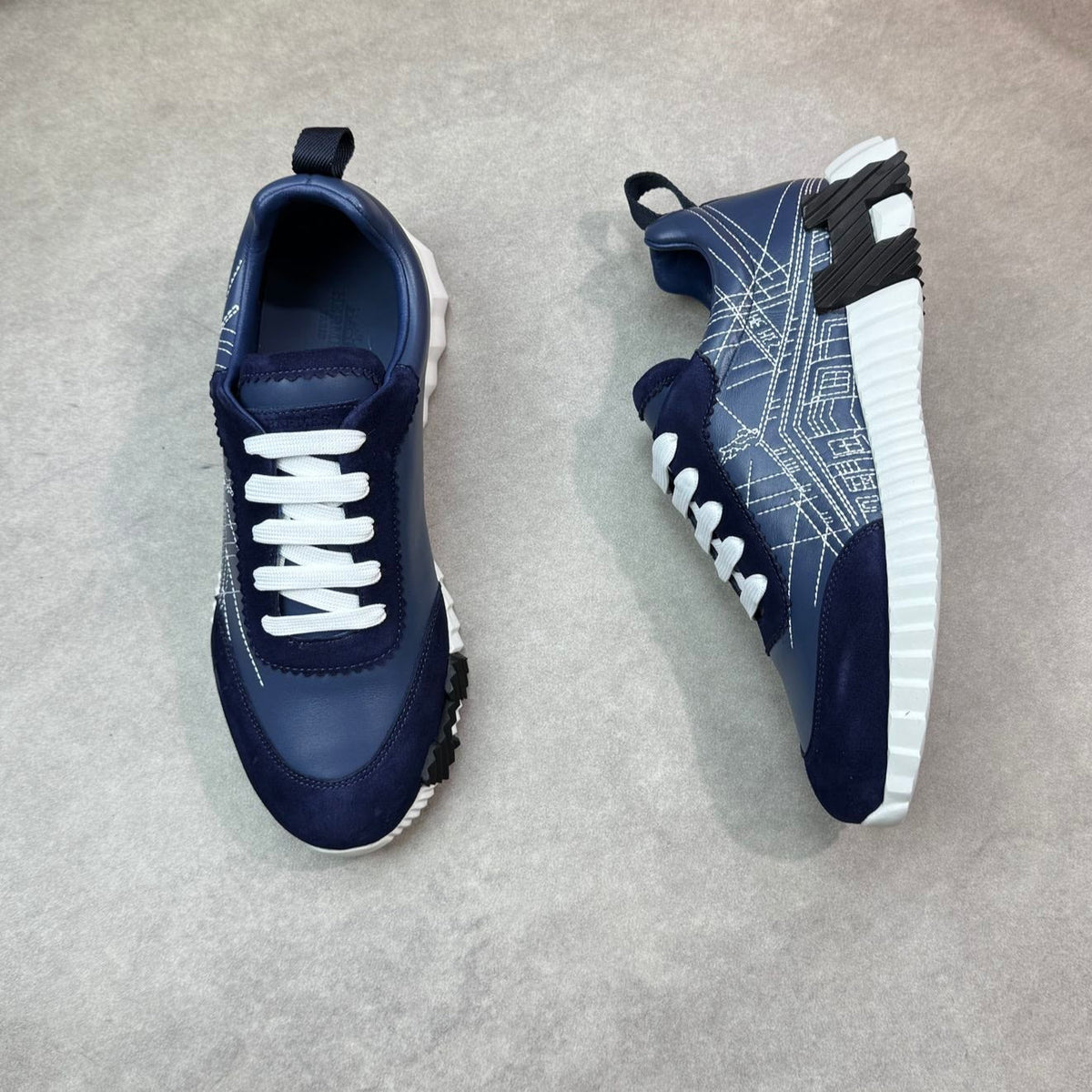 HM Men's Bouncing Sneaker Navy Blue Calfskin Suede 696024