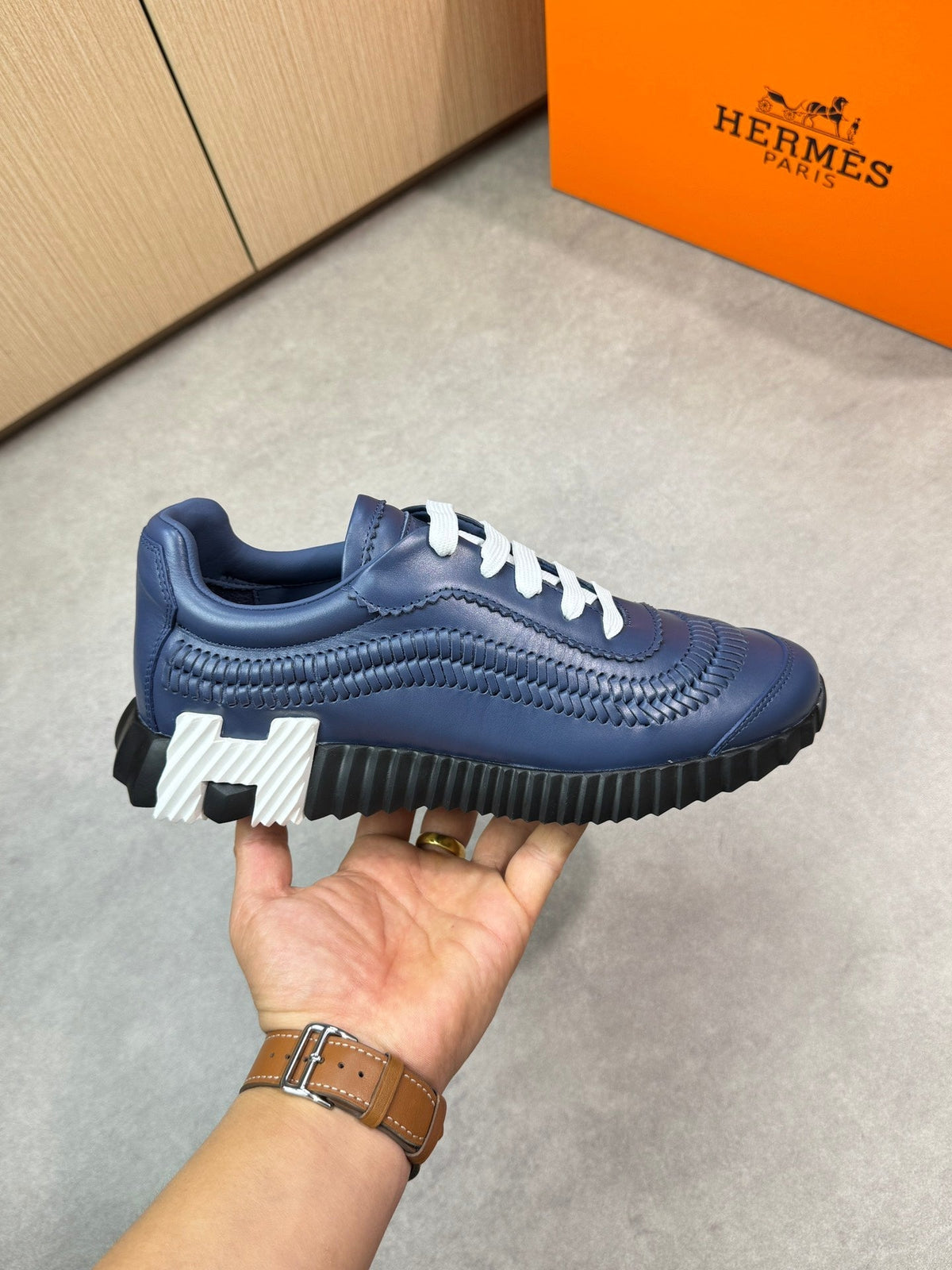 HM Men's Bouncing Sneaker Navy Blue Calfskin 696028