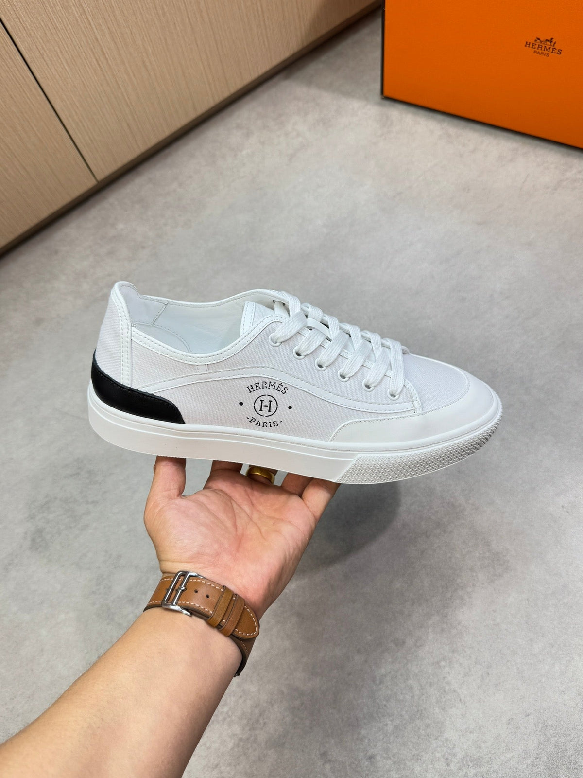 HM Men's Get Sneaker White Denim Calfskin 696209