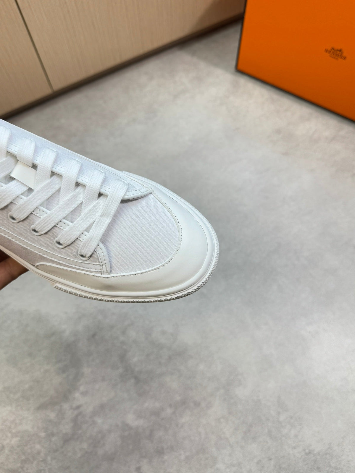 HM Men's Get Sneaker White Denim Calfskin 696209