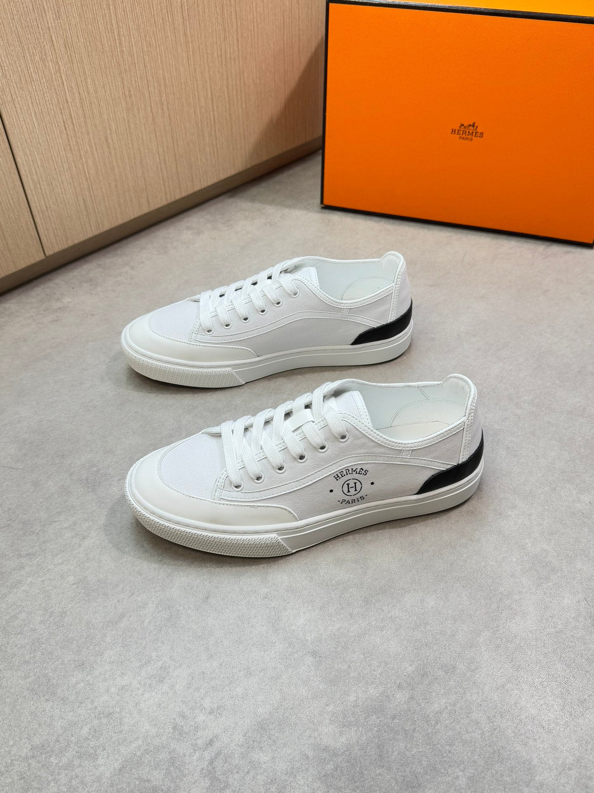 HM Men's Get Sneaker White Denim Calfskin 696209