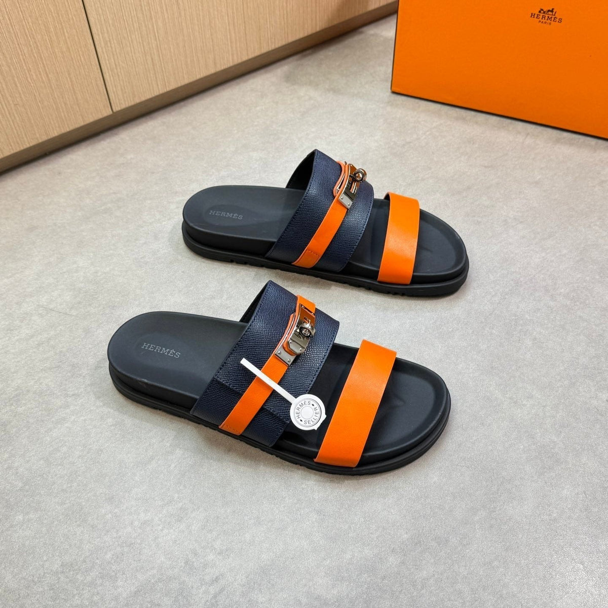 HM Men's Jackson Sandals Blue Orange Calfskin 722035