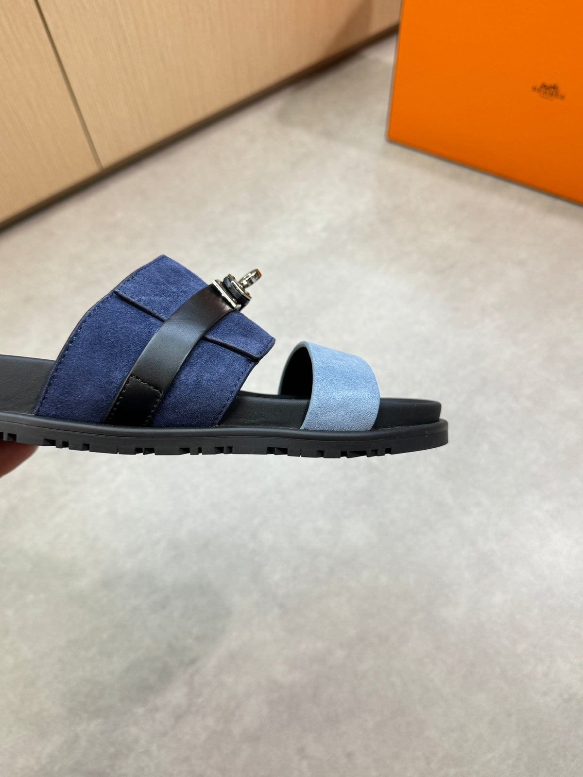 HM Men's Jackson Sandals Blue Calfskin Suede 722040