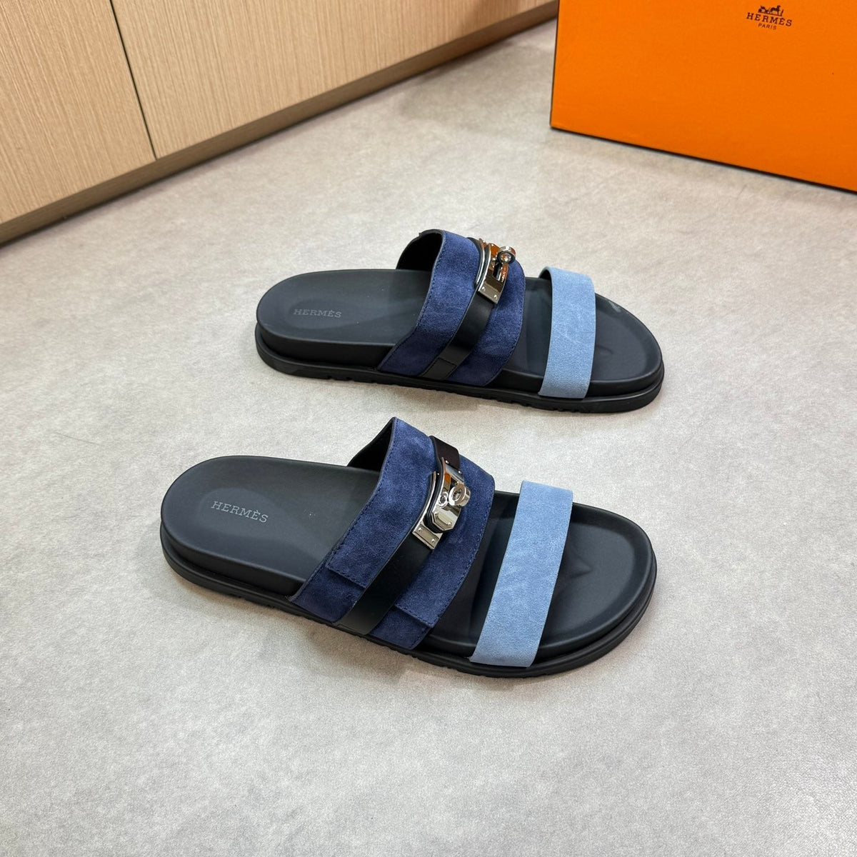 HM Men's Jackson Sandals Blue Calfskin Suede 722040