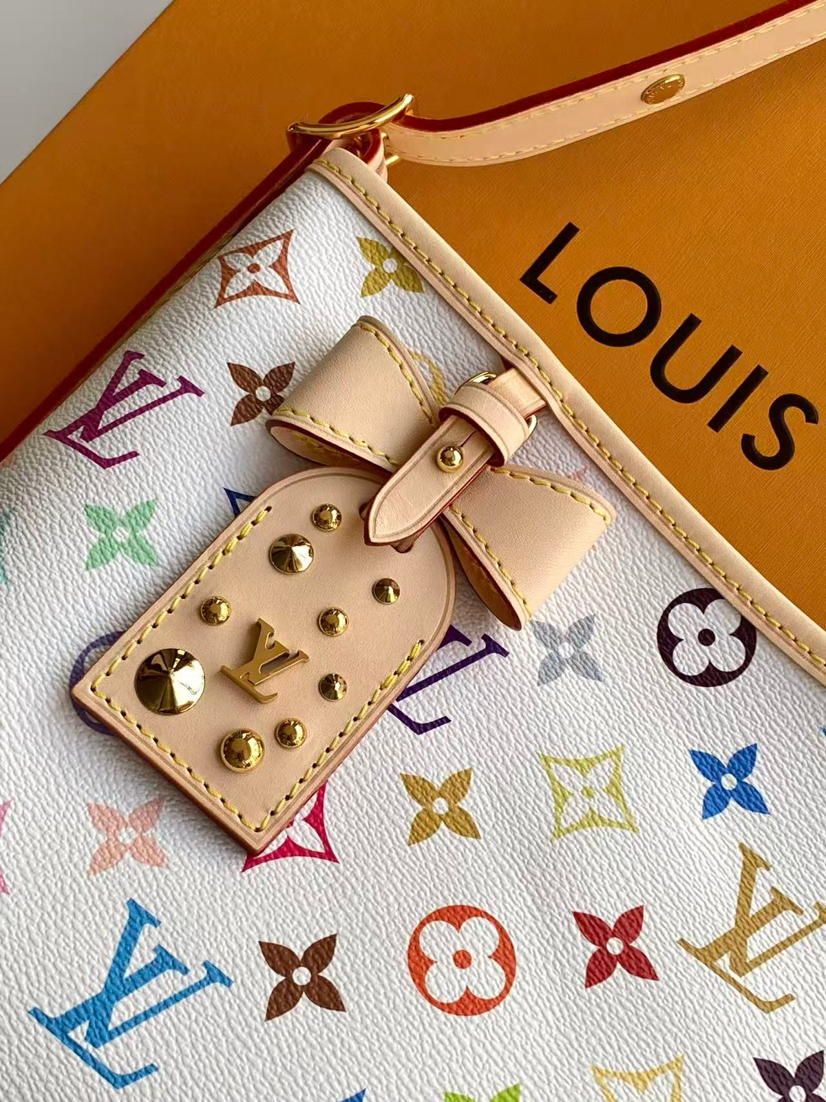LV 2026 CarryAll Handbag 36cm White Multicolors Canvas Cowhide 281514
