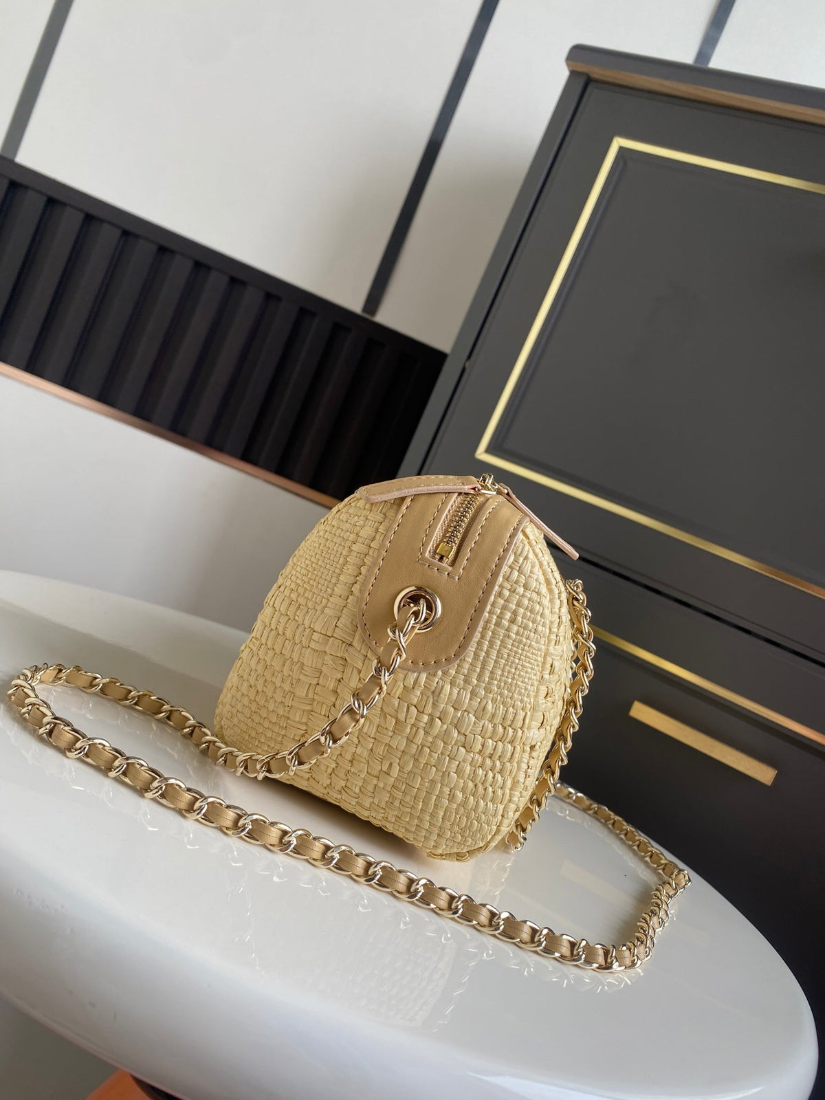 Chanel 2026 Bowling Bag 18.5cm Raffia Leather