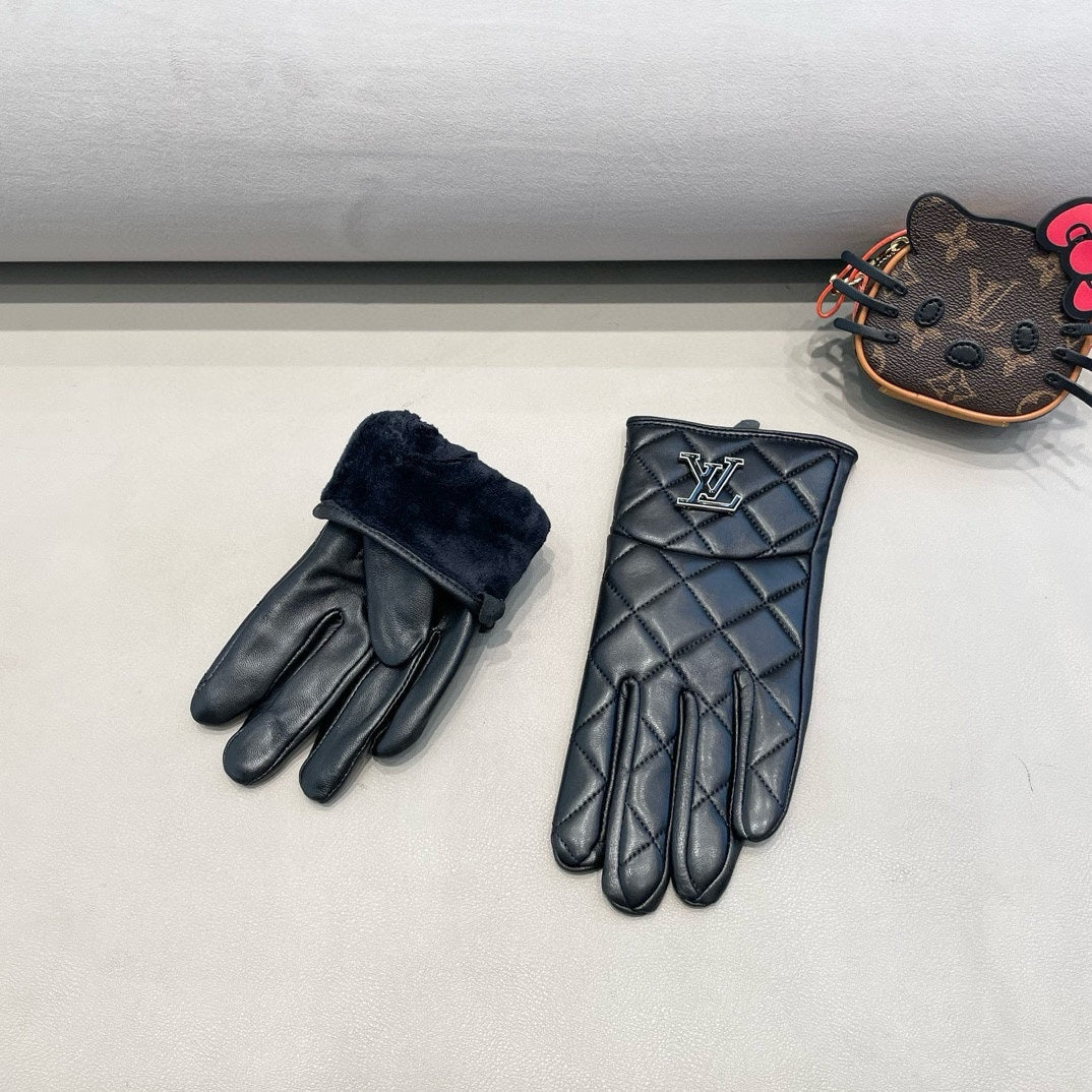 LV Gloves In Black Lambskin 453742
