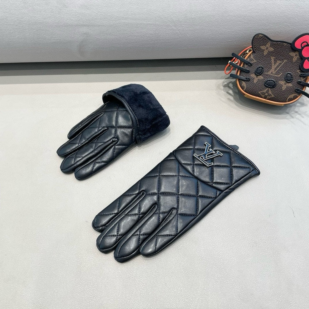 LV Gloves In Black Lambskin 453742