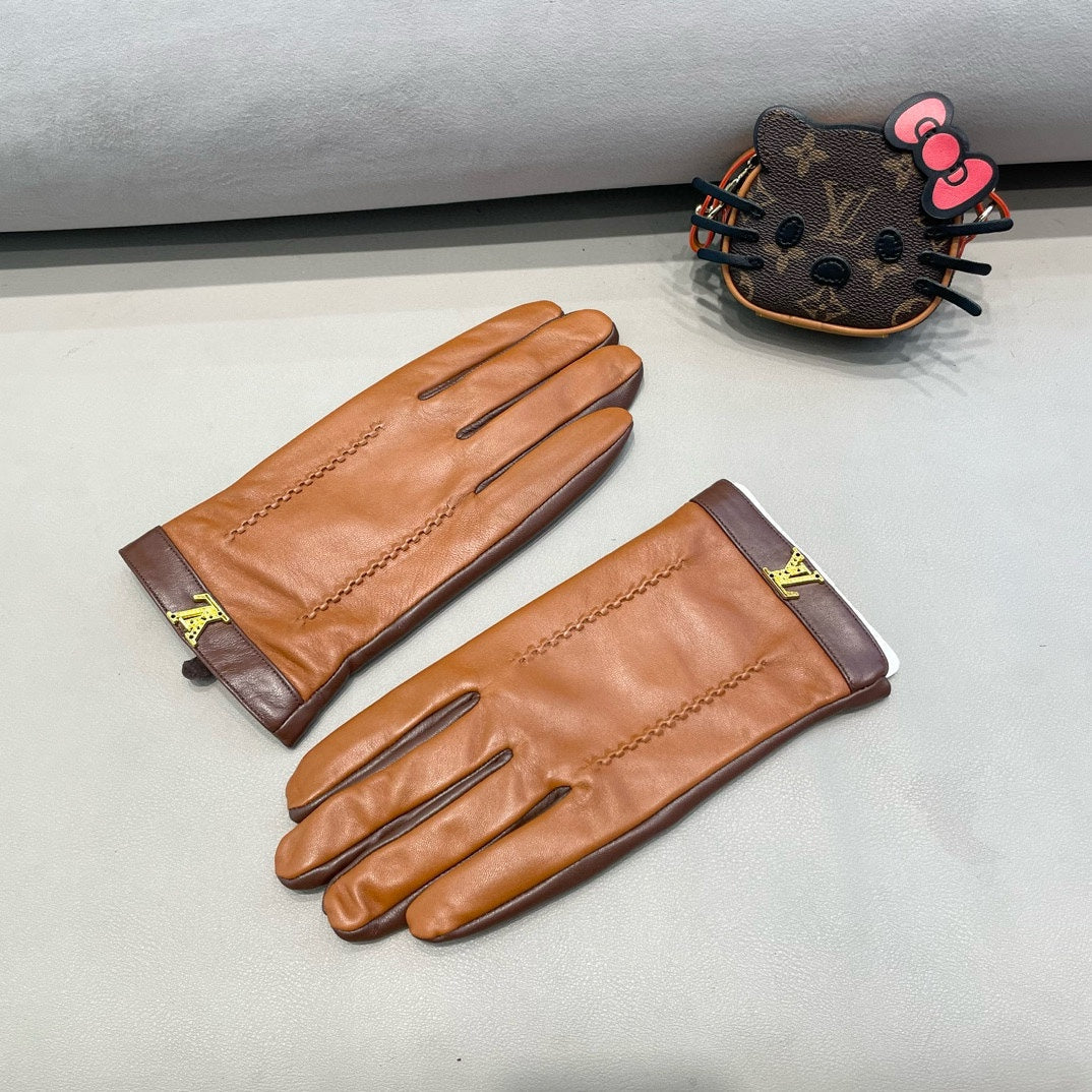 LV Gloves In Brown Orange Lambskin 456271