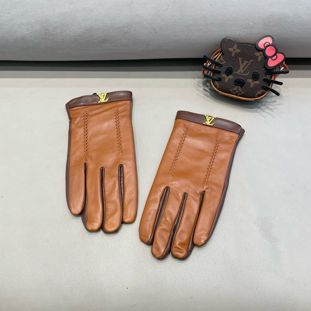 LV Gloves In Brown Orange Lambskin 456271