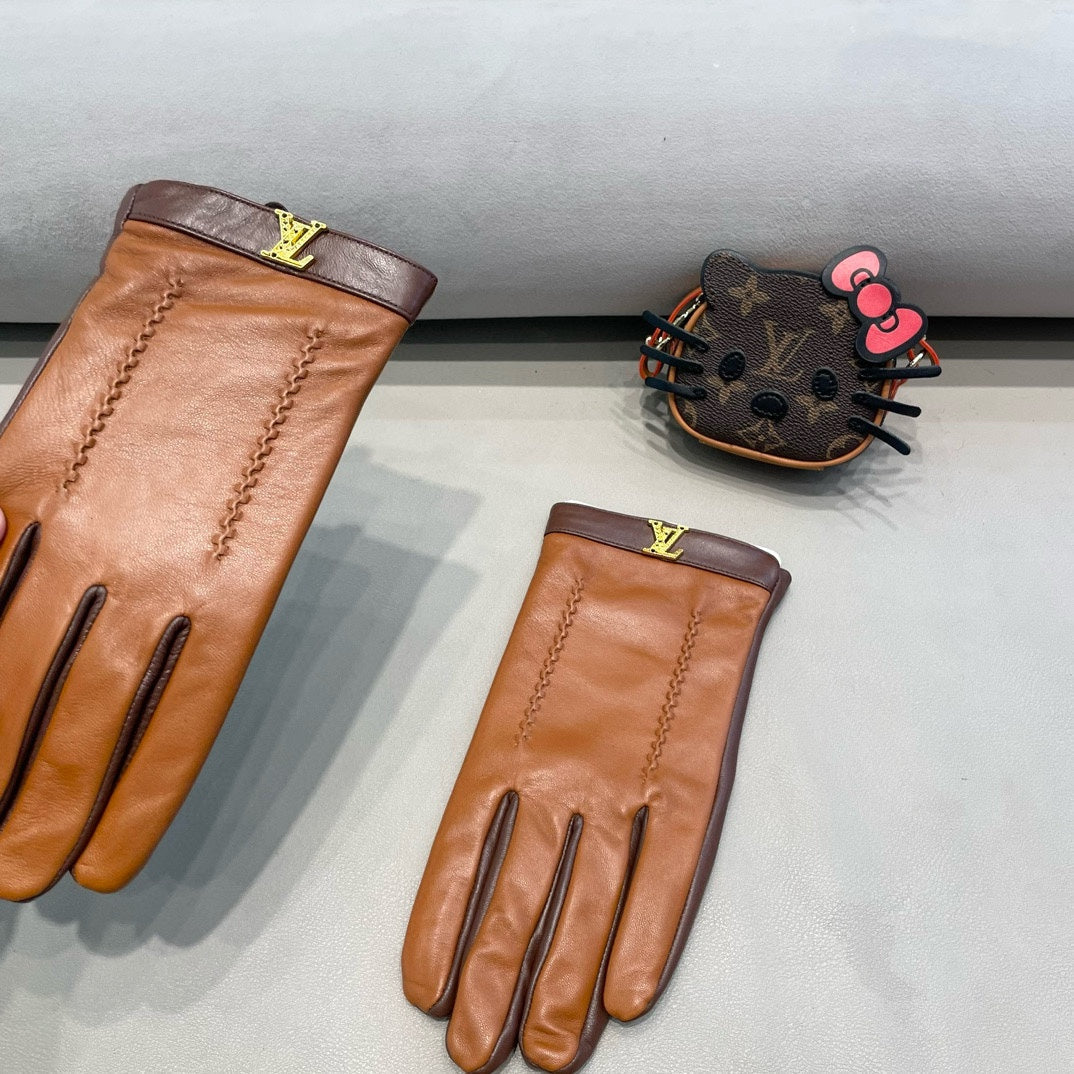 LV Gloves In Brown Orange Lambskin 456271