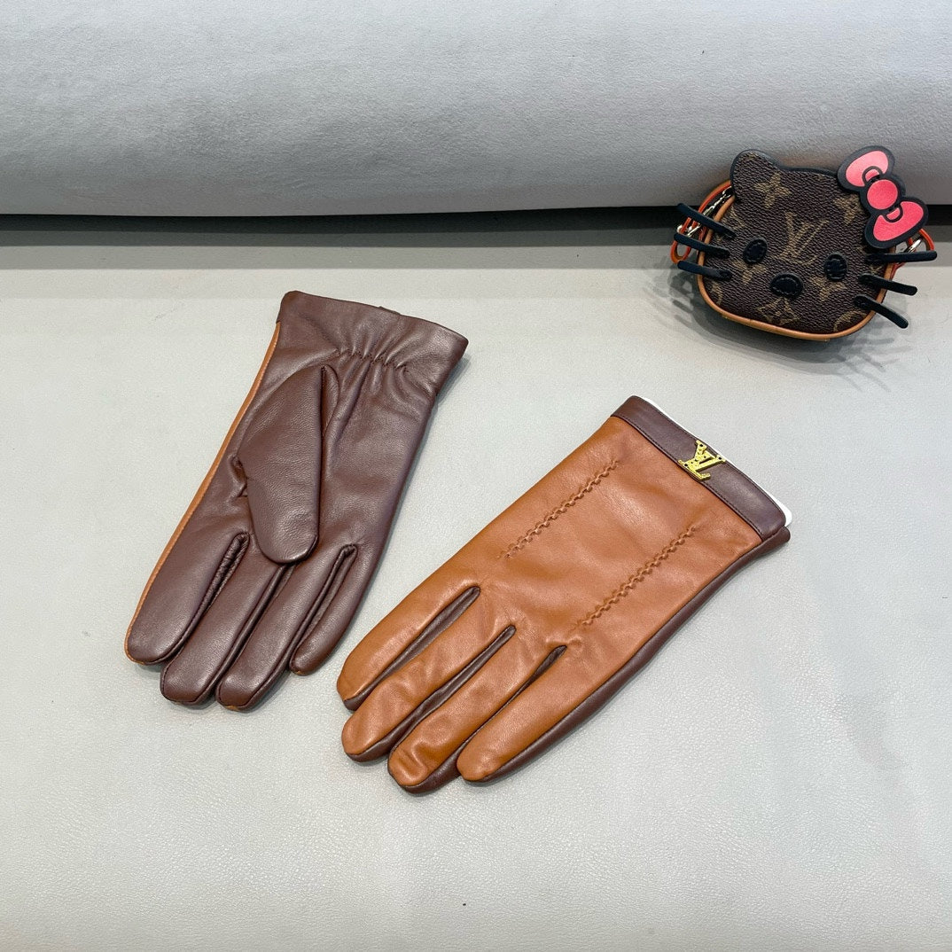 LV Gloves In Brown Orange Lambskin 456271