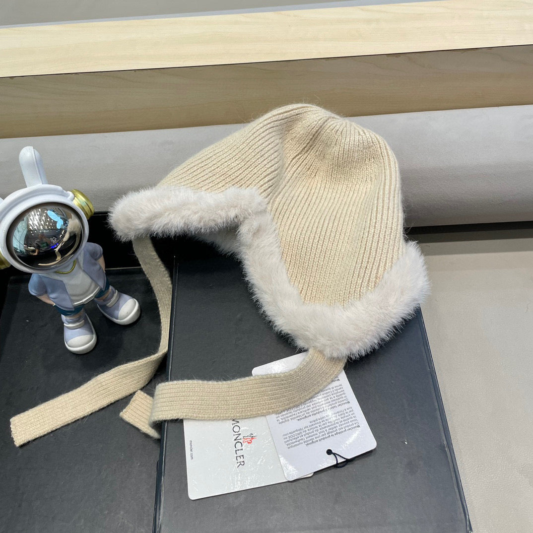 Moncler 2026 Rabbit Plush Knitted Earflap Hat 566270